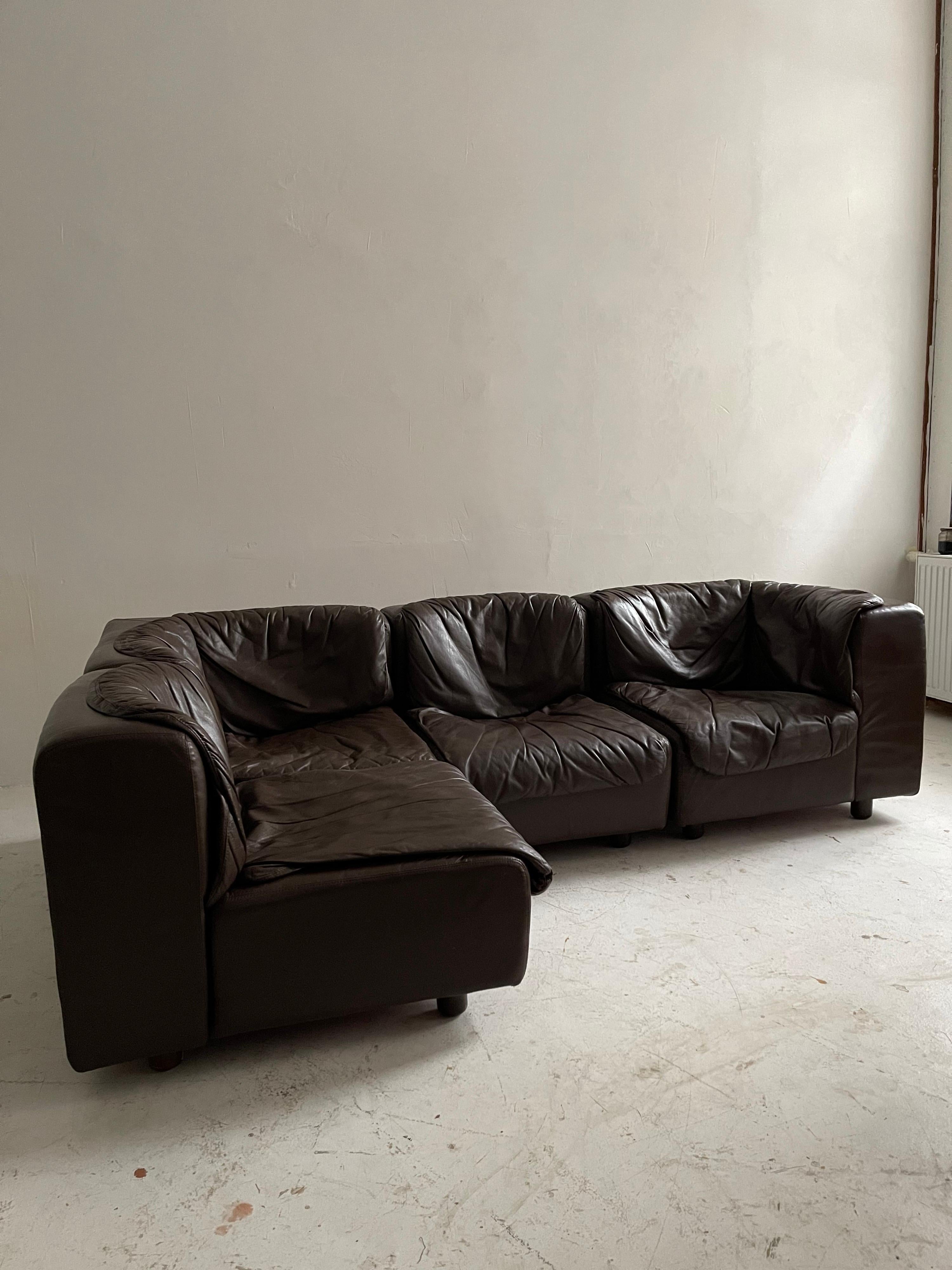 Tito Agnoli Attributed Modular Sectional Soft Leather Sofa by Arflex, Italy 1970 In Good Condition In Vienna, AT