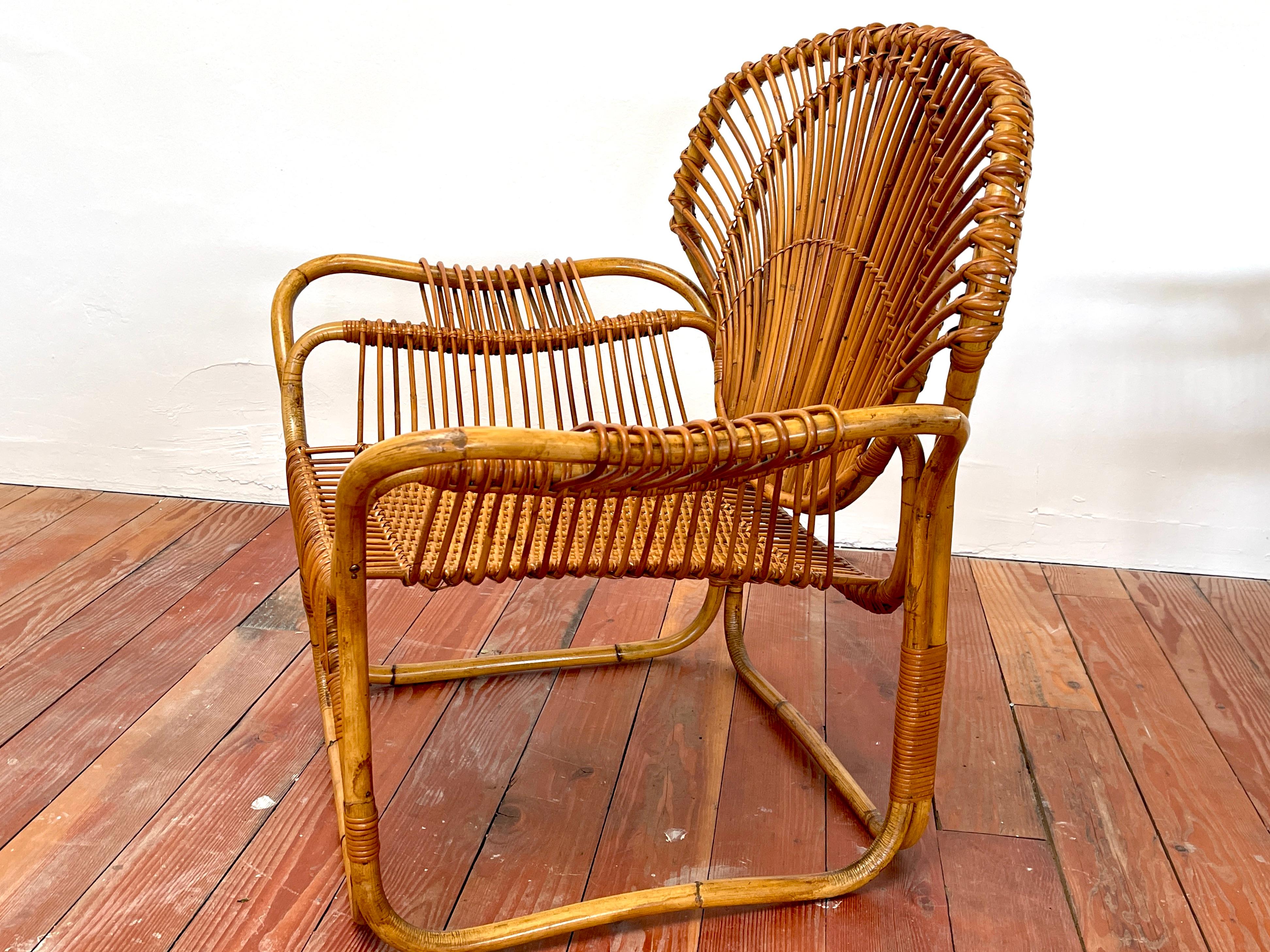Italian Tito Agnoli Bamboo Chairs For Sale