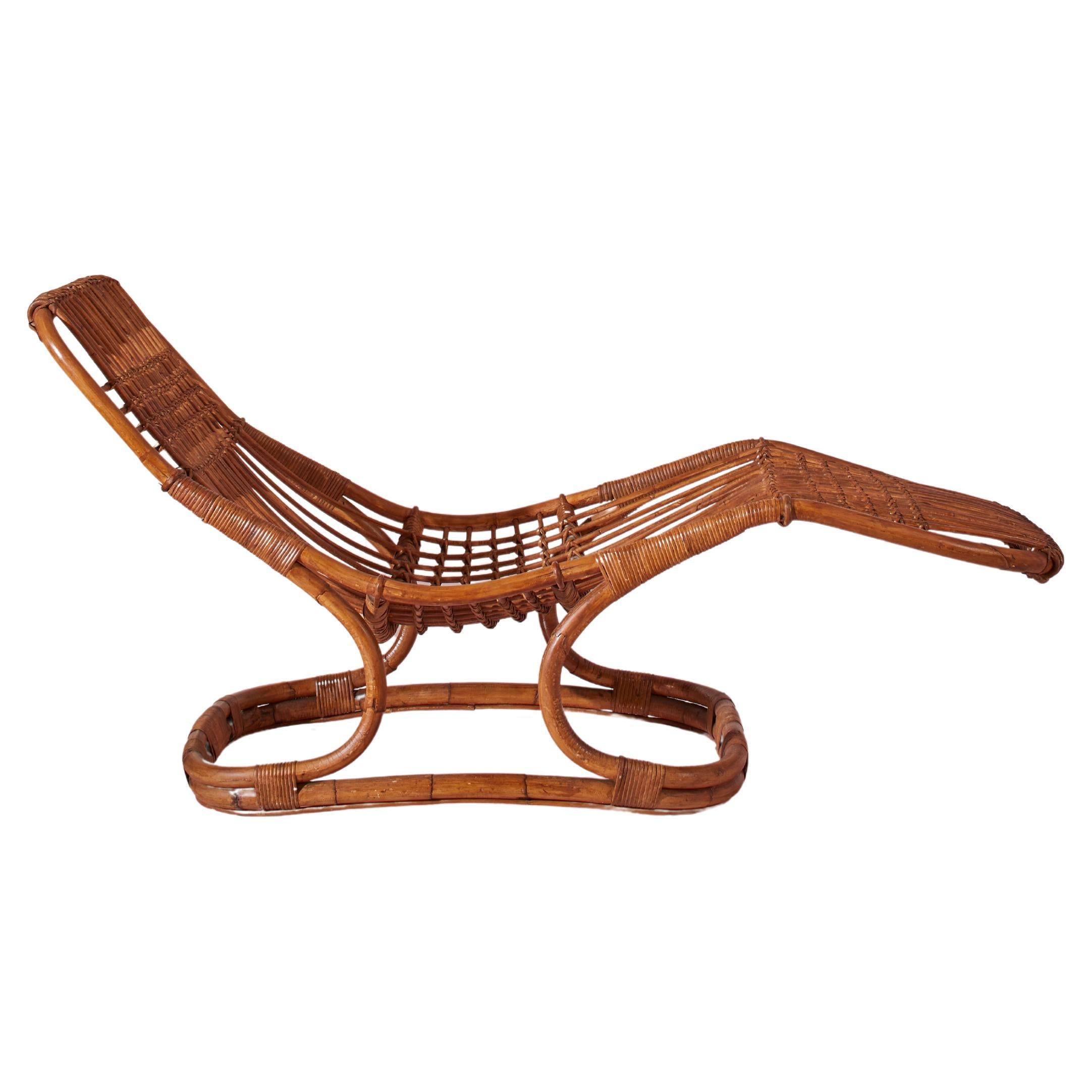 Tito Agnoli bamboo & rattan chaise longue for Pierantonio Bonacina, Italy, 1960s For Sale