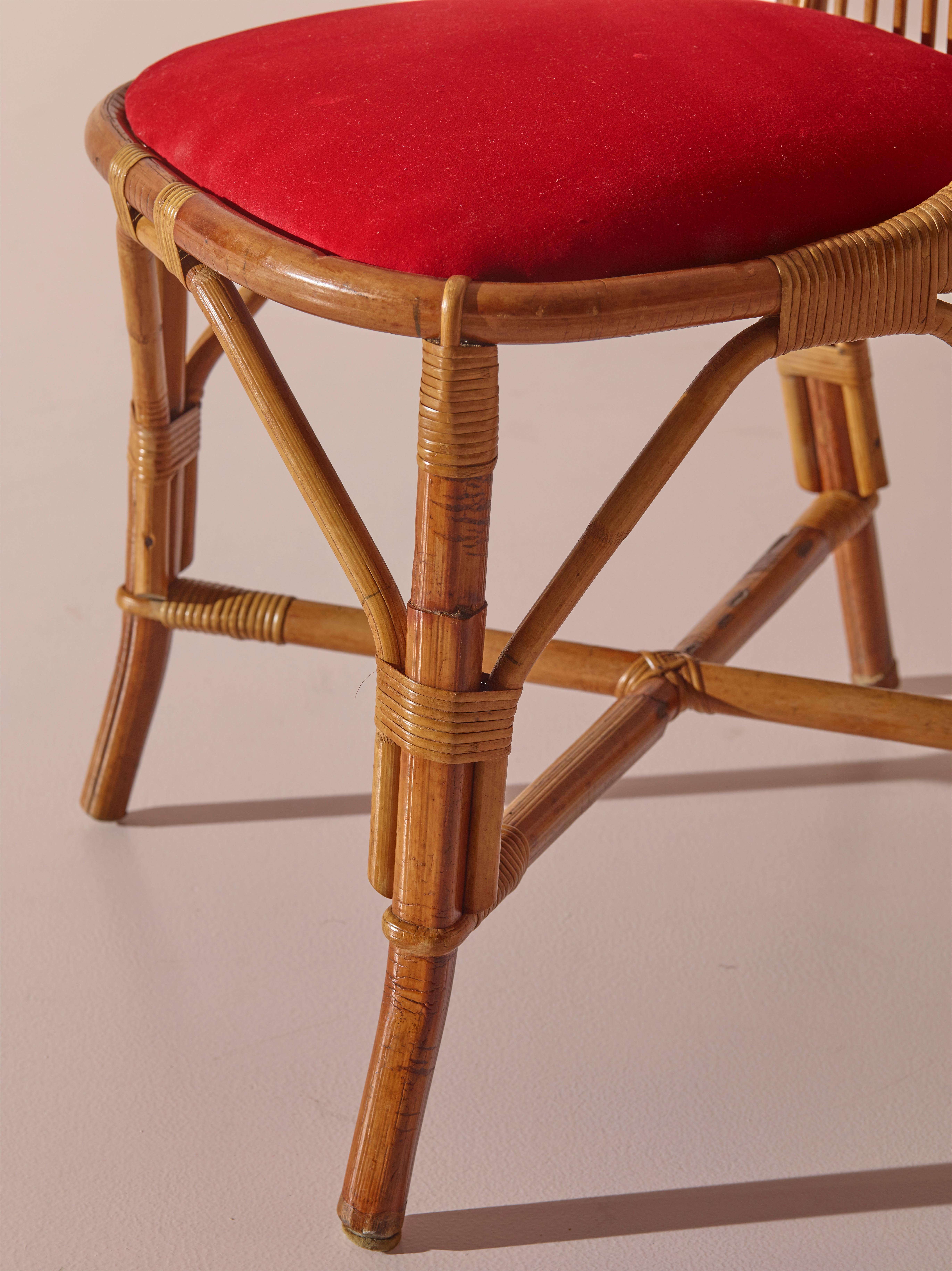 Tito Agnoli Bamboo, Velvet and Cane Dining Chairs for Bonacina, Italy, 1960s 2