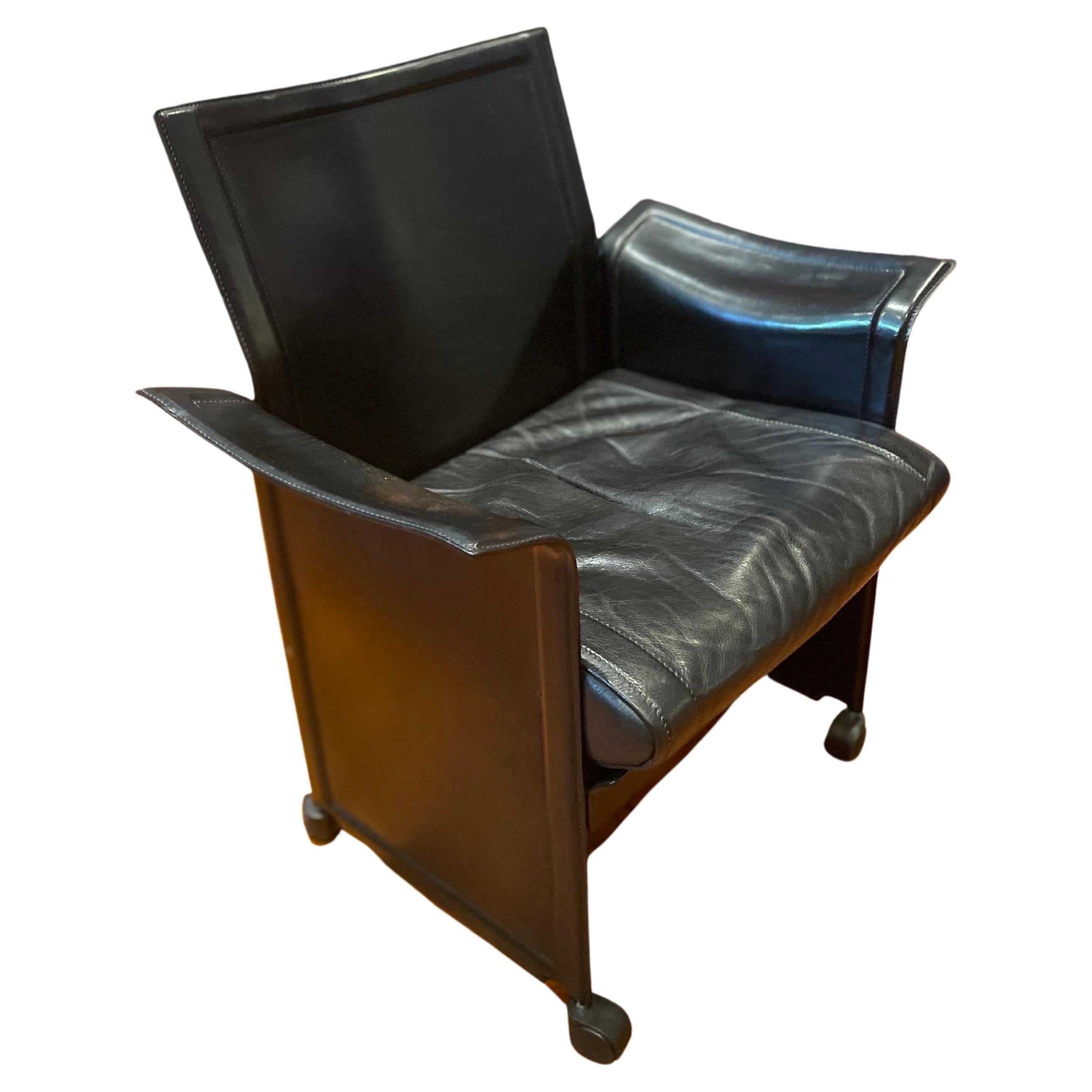 Tito Agnoli Black Leather Korium Armchair for Matteo Grassi Postmodern
