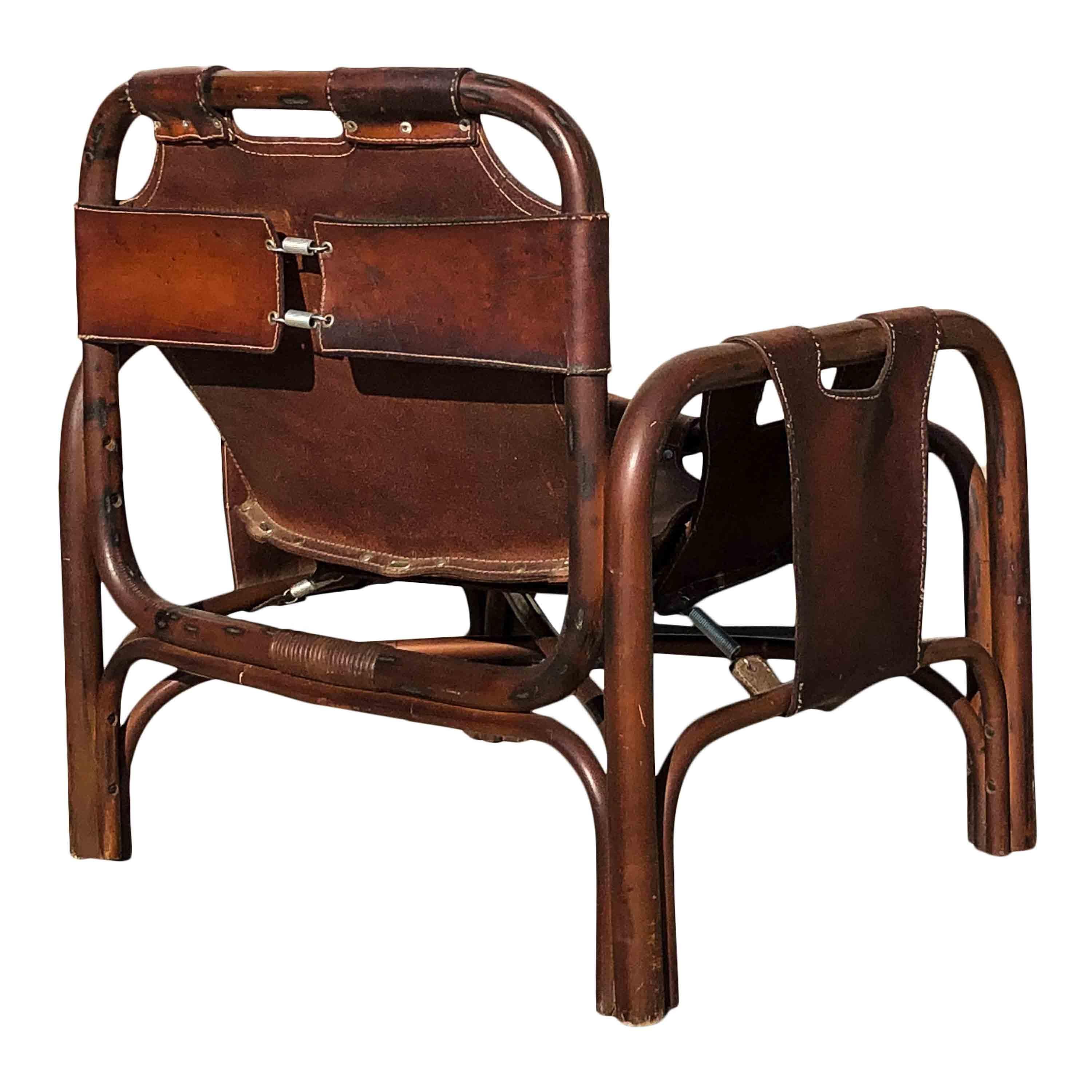 Tito Agnoli Brown Leather & Rattan Safari Armchair for Bonacina, 1960, Set of 2 For Sale 2