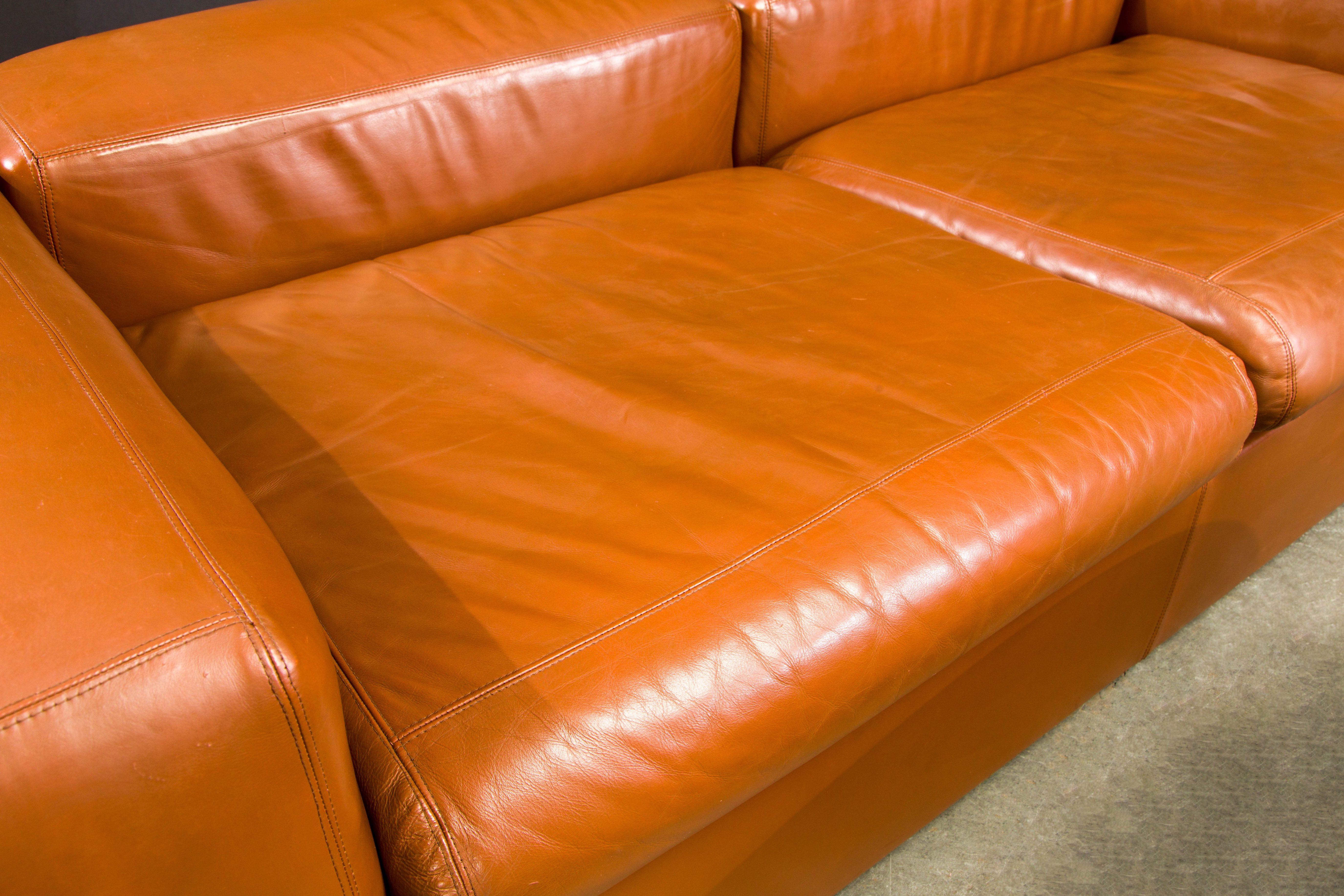 Tito Agnoli Cognac Leather Convertible Sofa Bed for Cinova, 1960s Italy, Signed 9