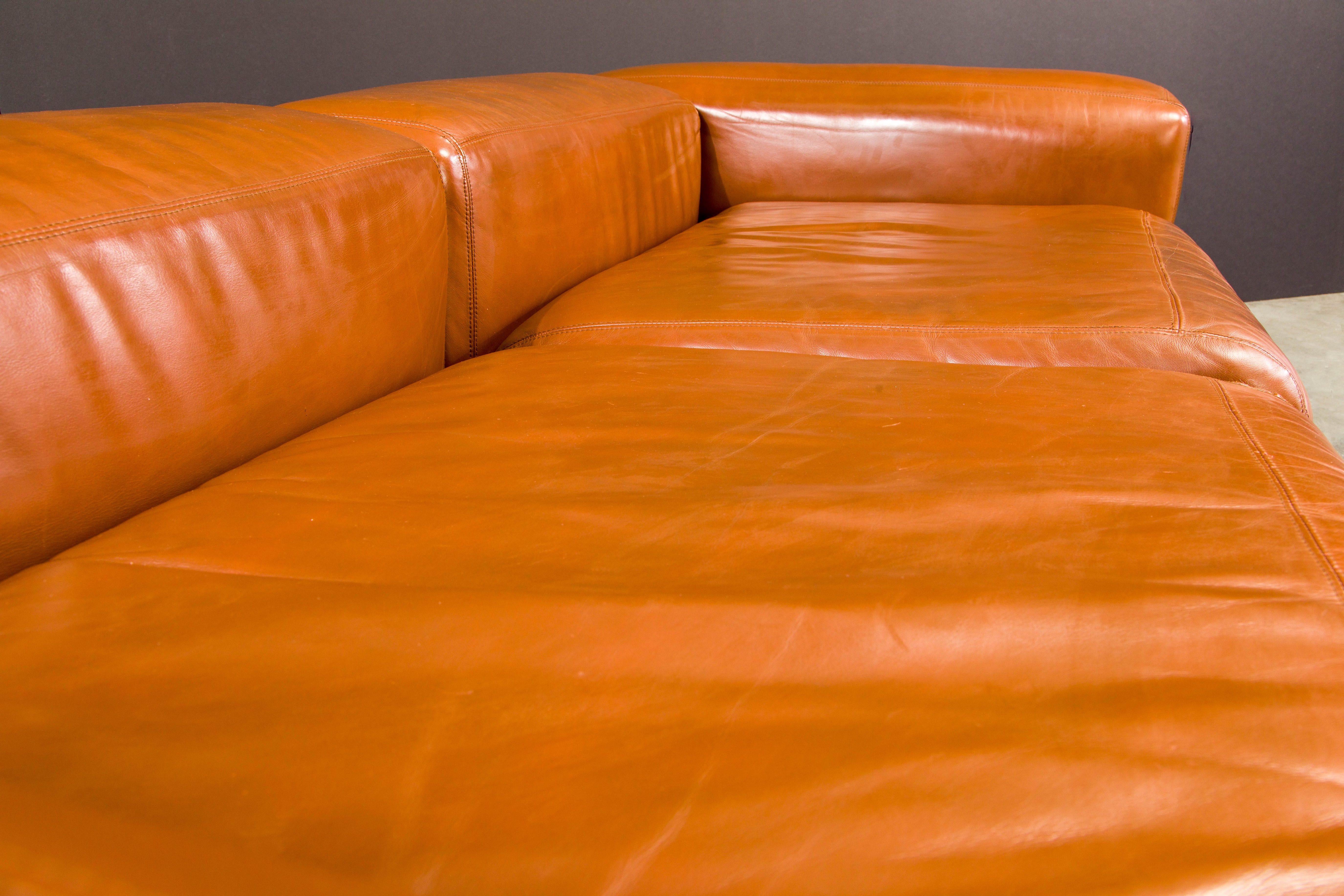 Tito Agnoli Cognac Leather Convertible Sofa Bed for Cinova, 1960s Italy, Signed 11