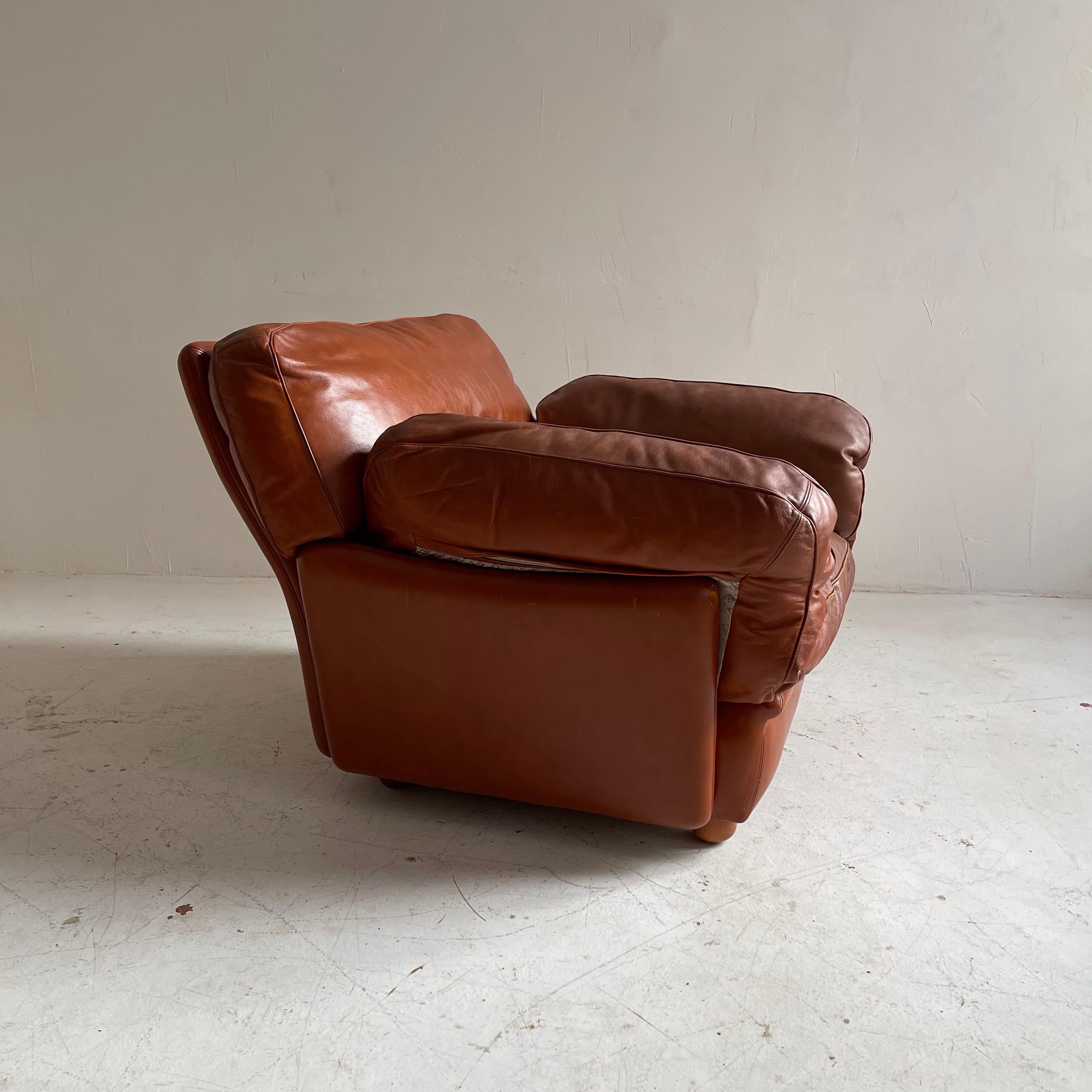 Tito Agnoli Cognac Leather Sofa Suite Model 'Poppy' Poltrona Frau, Italy 1970s For Sale 3