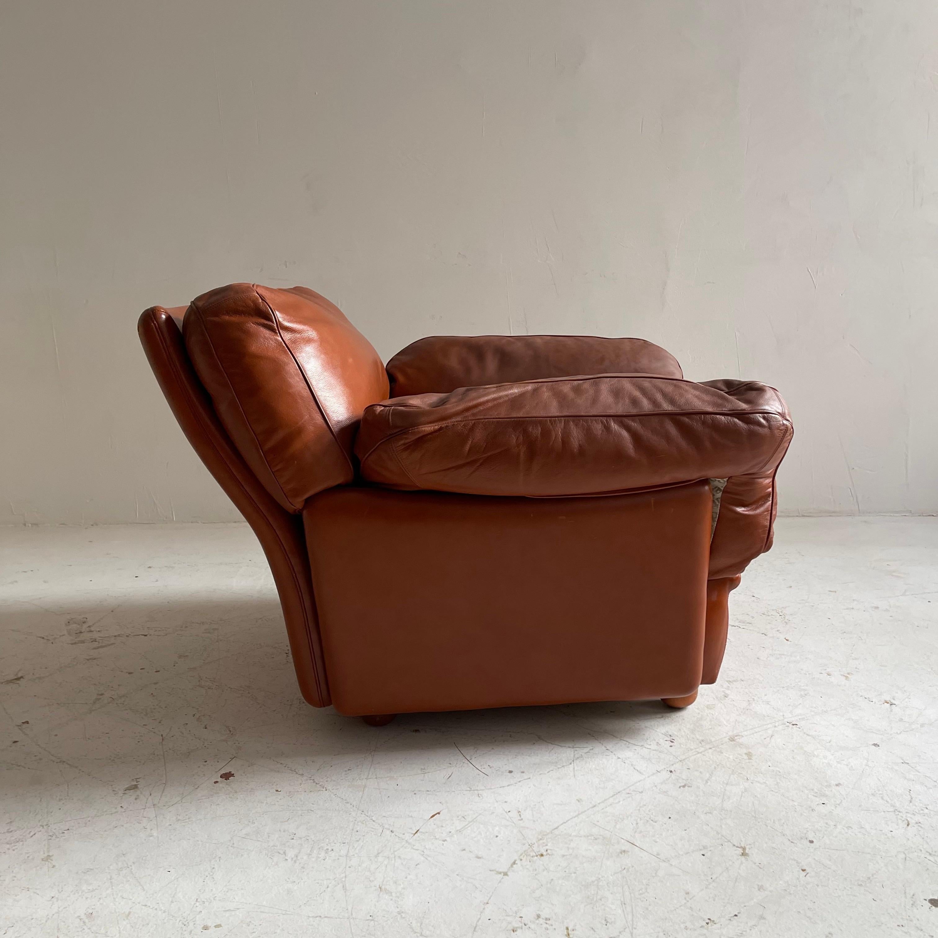 Tito Agnoli Cognac Leather Sofa Suite Model 'Poppy' Poltrona Frau, Italy 1970s For Sale 5