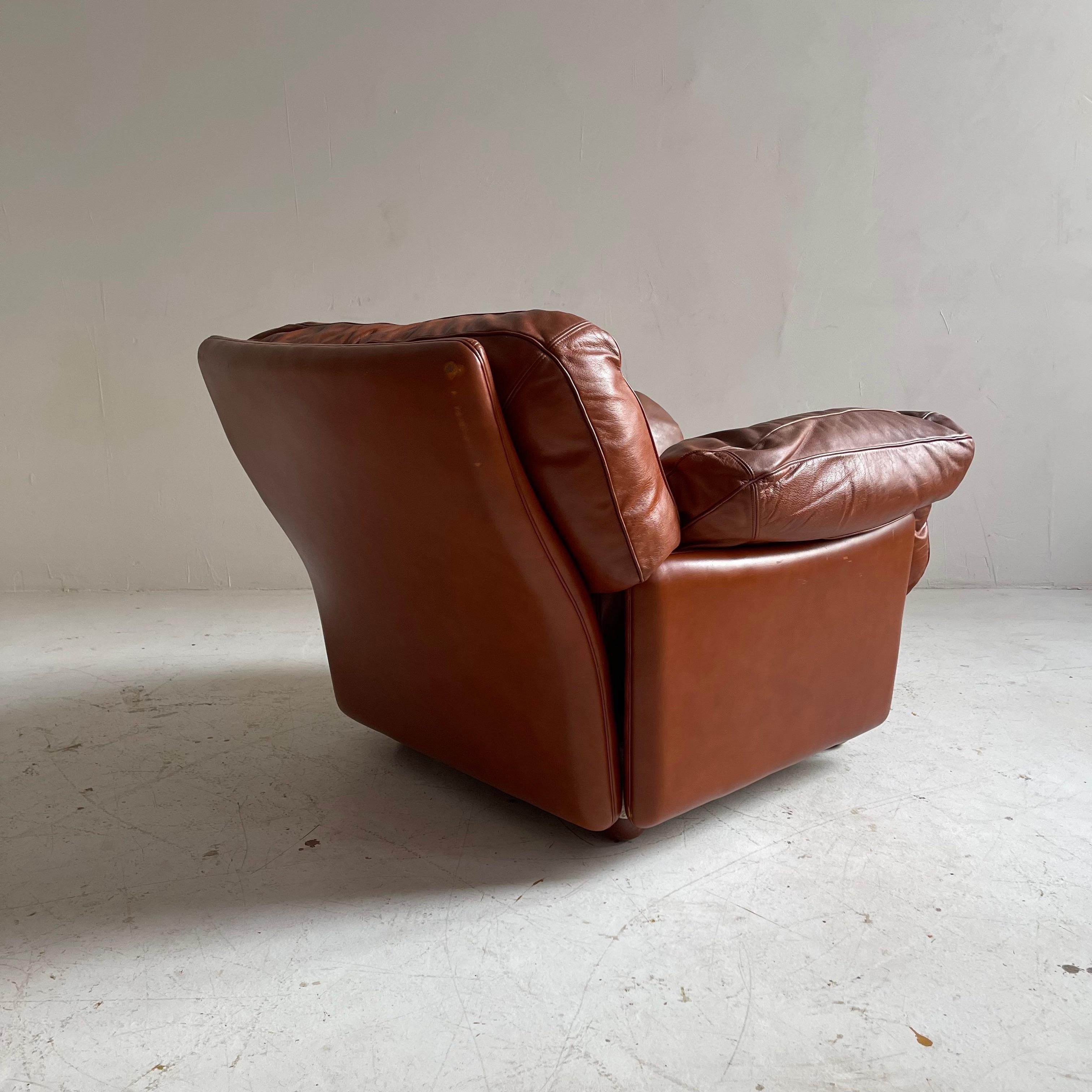 Tito Agnoli Cognac Leather Sofa Suite Model 'Poppy' Poltrona Frau, Italy 1970s For Sale 6