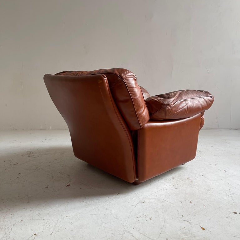 Tito Agnoli Cognac Leather Sofa Suite Model 'Poppy' Poltrona Frau, Italy 1970s For Sale 7