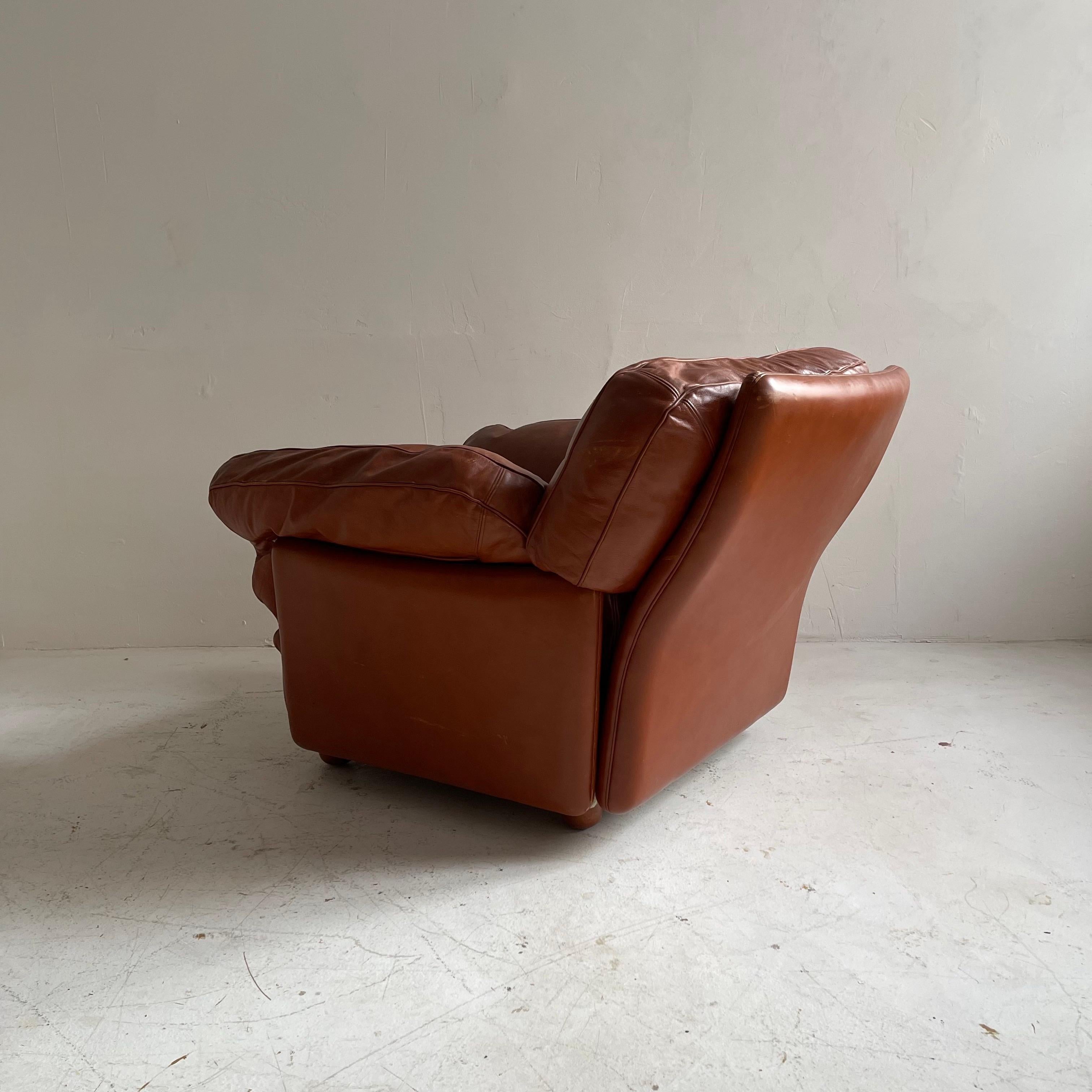 Tito Agnoli Cognac Leather Sofa Suite Model 'Poppy' Poltrona Frau, Italy 1970s For Sale 9