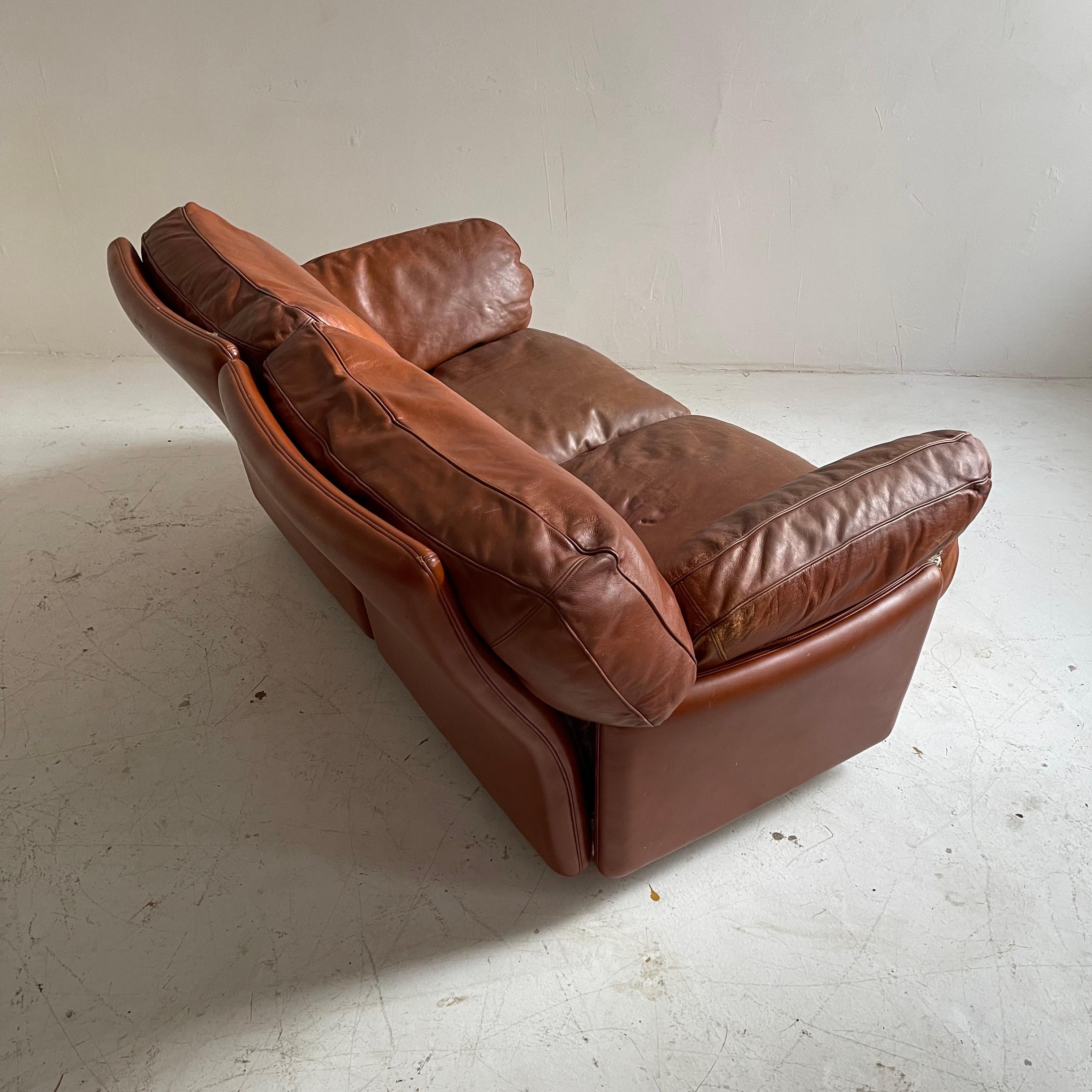 Metal Tito Agnoli Cognac Leather Sofa Suite Model 'Poppy' Poltrona Frau, Italy 1970s For Sale