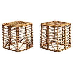 Tito Agnoli Paire de tabourets carrés en rotin et bambou, Italie, années 1960
