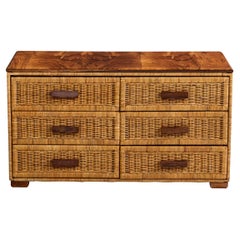 Tito Agnoli, Dresser, Rattan, Walnut, Italy, 1960s