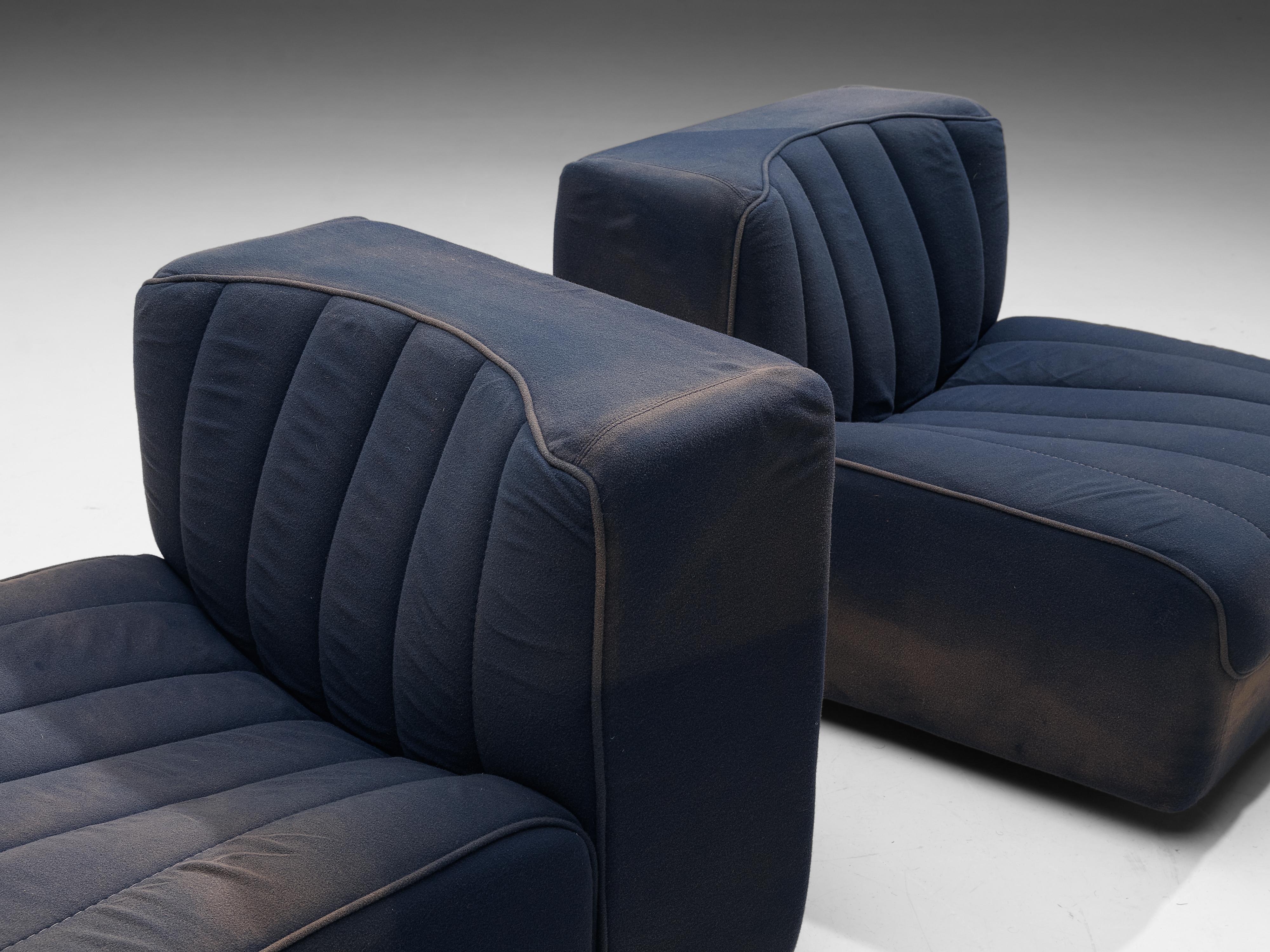 Mid-Century Modern Tito Agnoli for Arflex Modular Lounge Chairs Model '9000' in Blue Upholstery