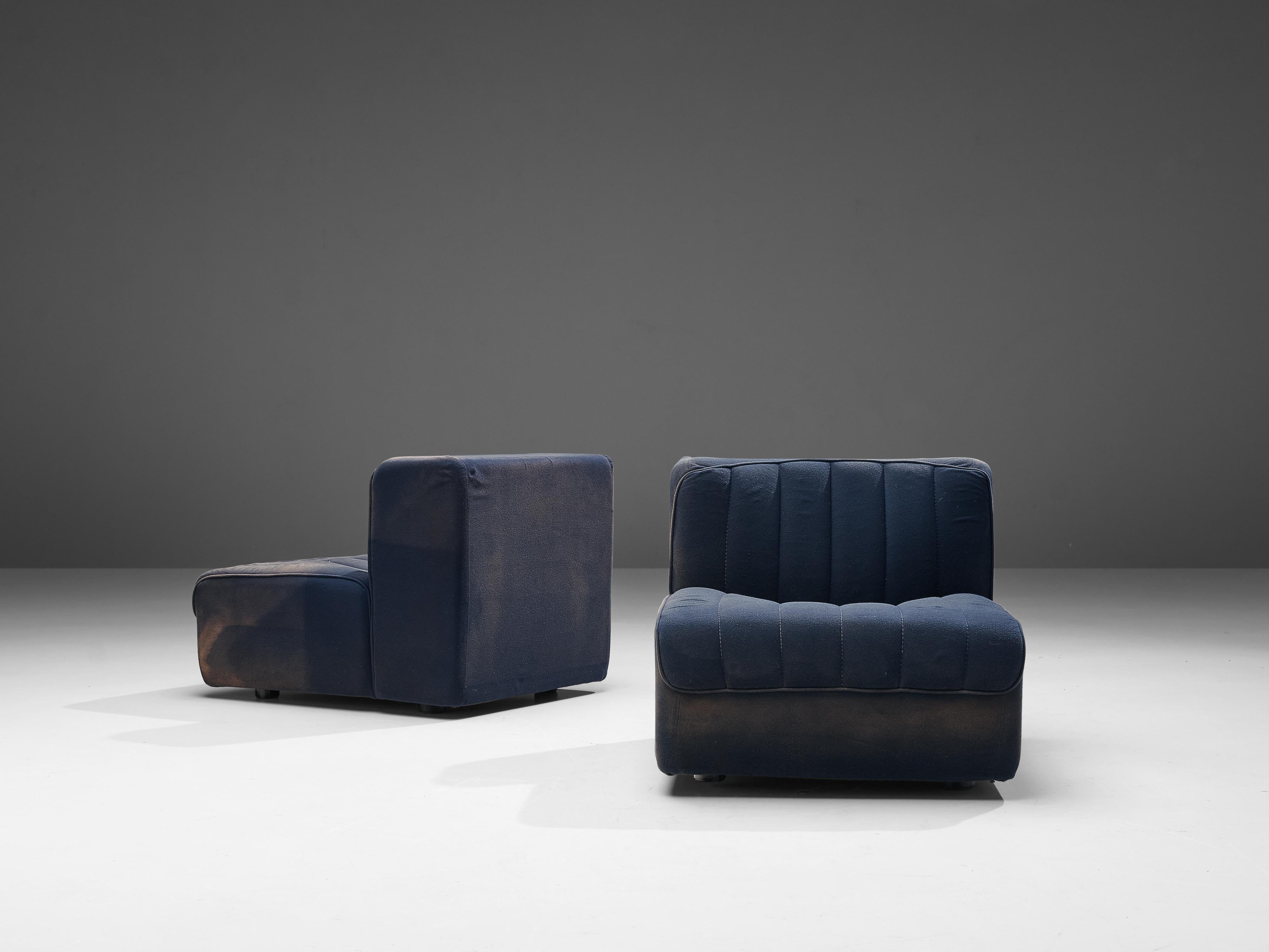 Italian Tito Agnoli for Arflex Modular Lounge Chairs Model '9000' in Blue Upholstery