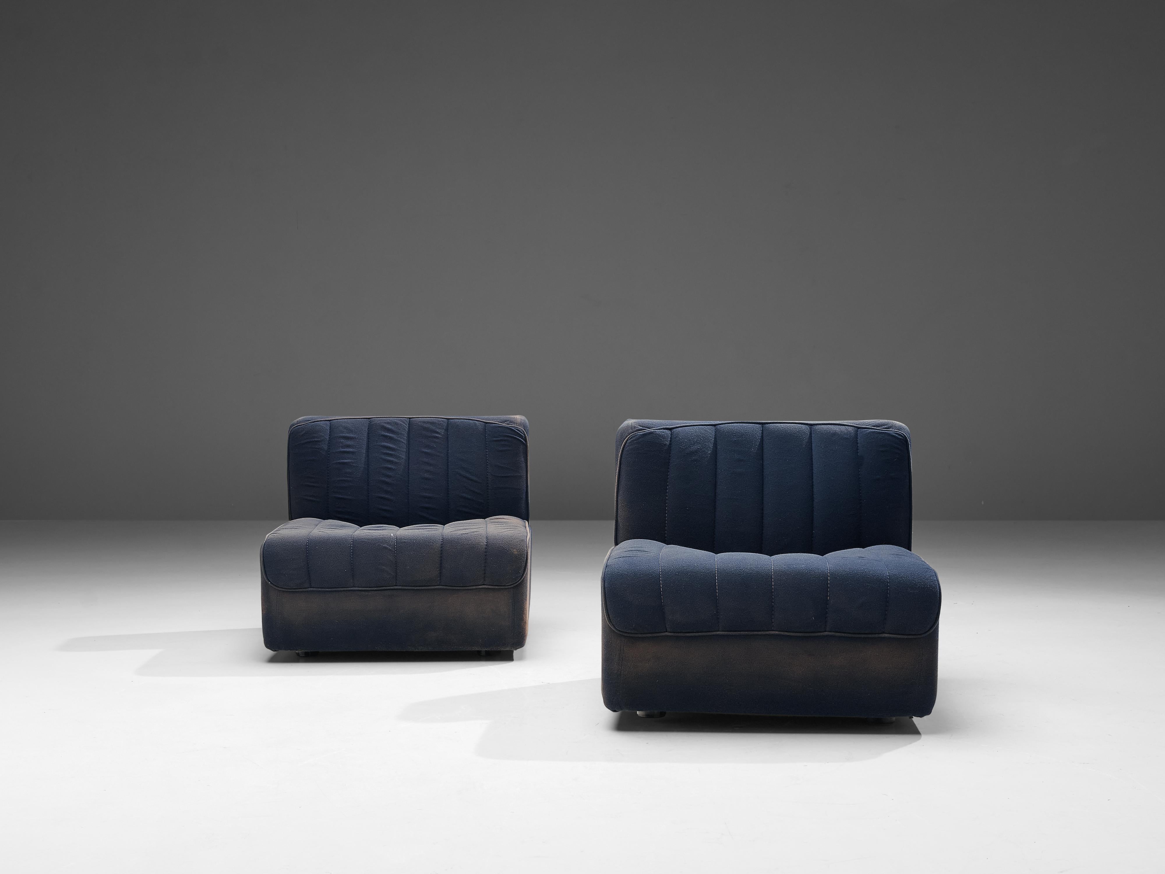 Late 20th Century Tito Agnoli for Arflex Modular Lounge Chairs Model '9000' in Blue Upholstery