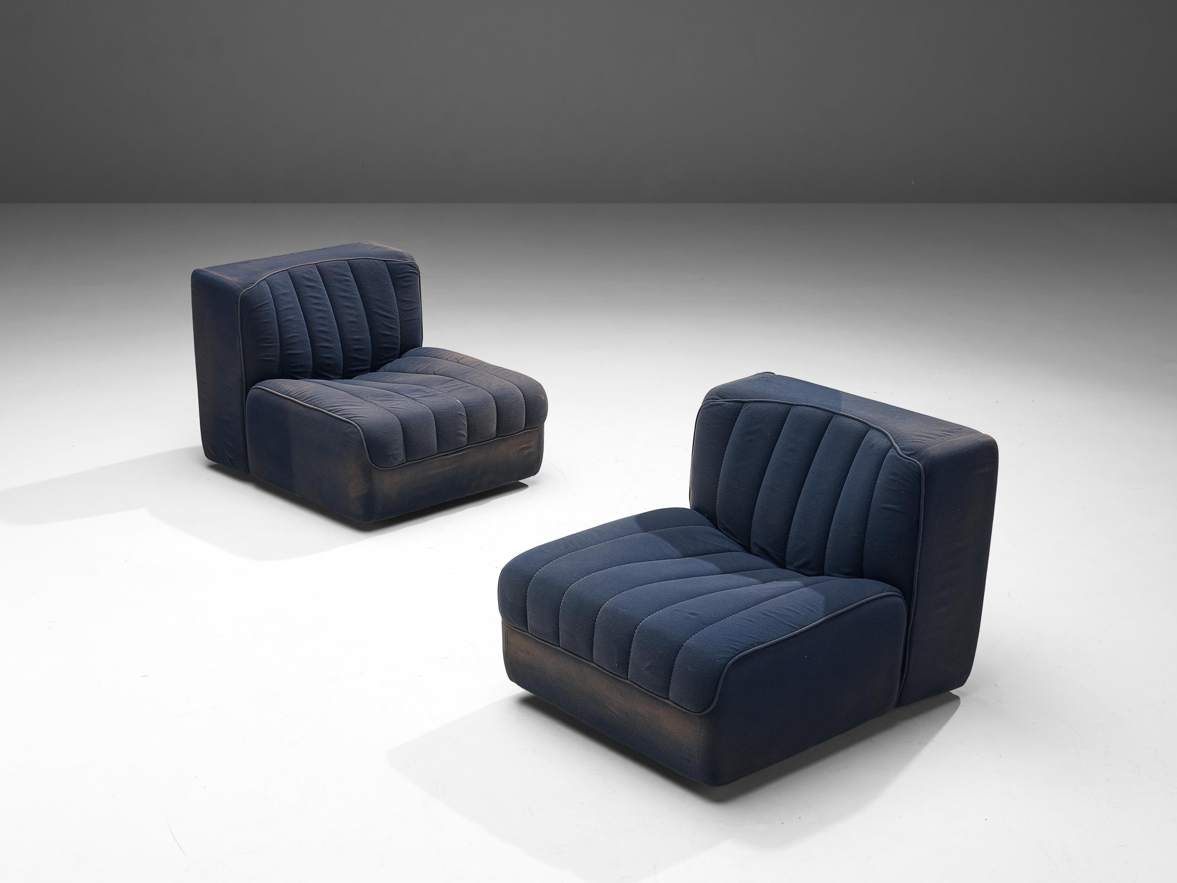 Fabric Tito Agnoli for Arflex Modular Lounge Chairs Model '9000' in Blue Upholstery