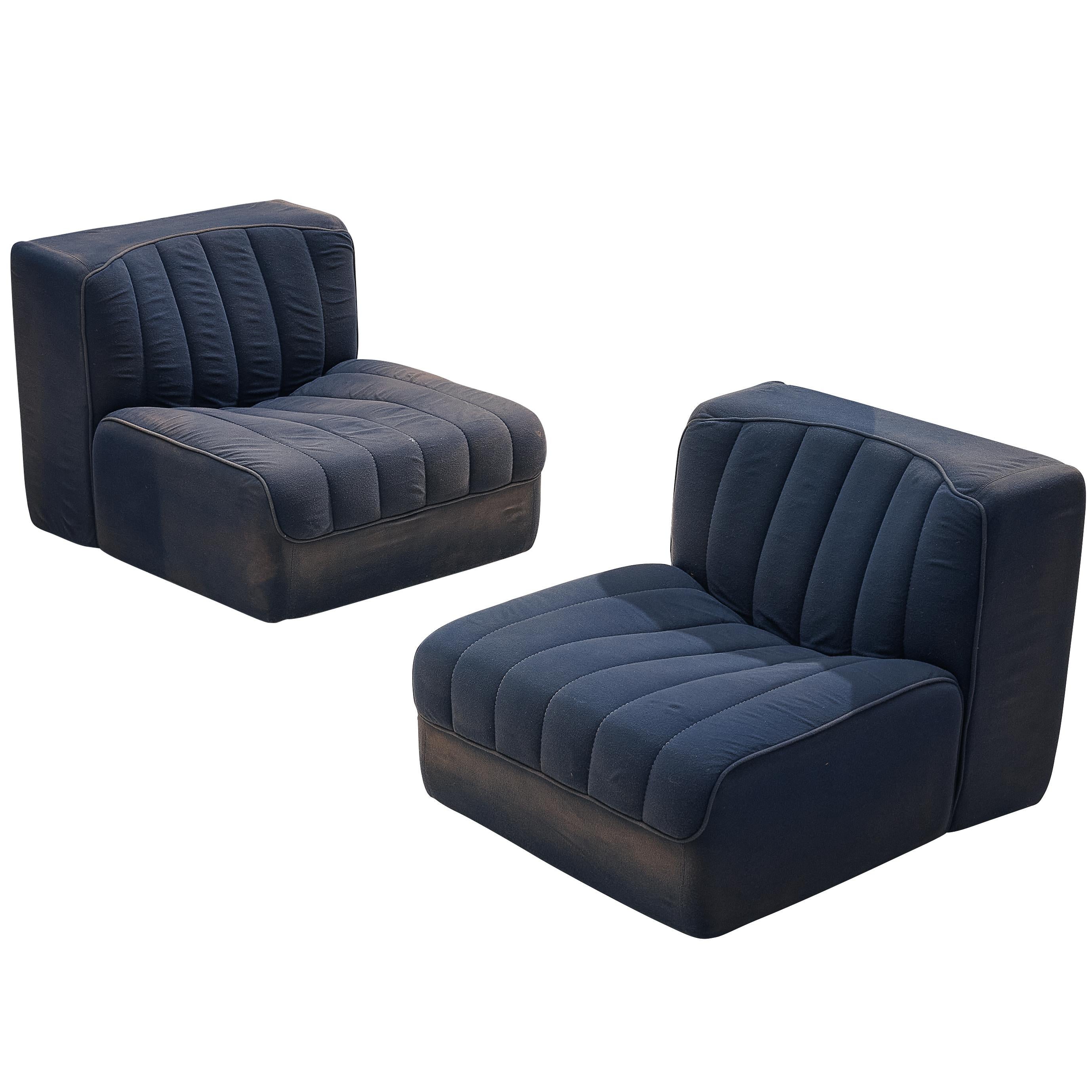 Tito Agnoli for Arflex Modular Lounge Chairs Model '9000' in Blue Upholstery