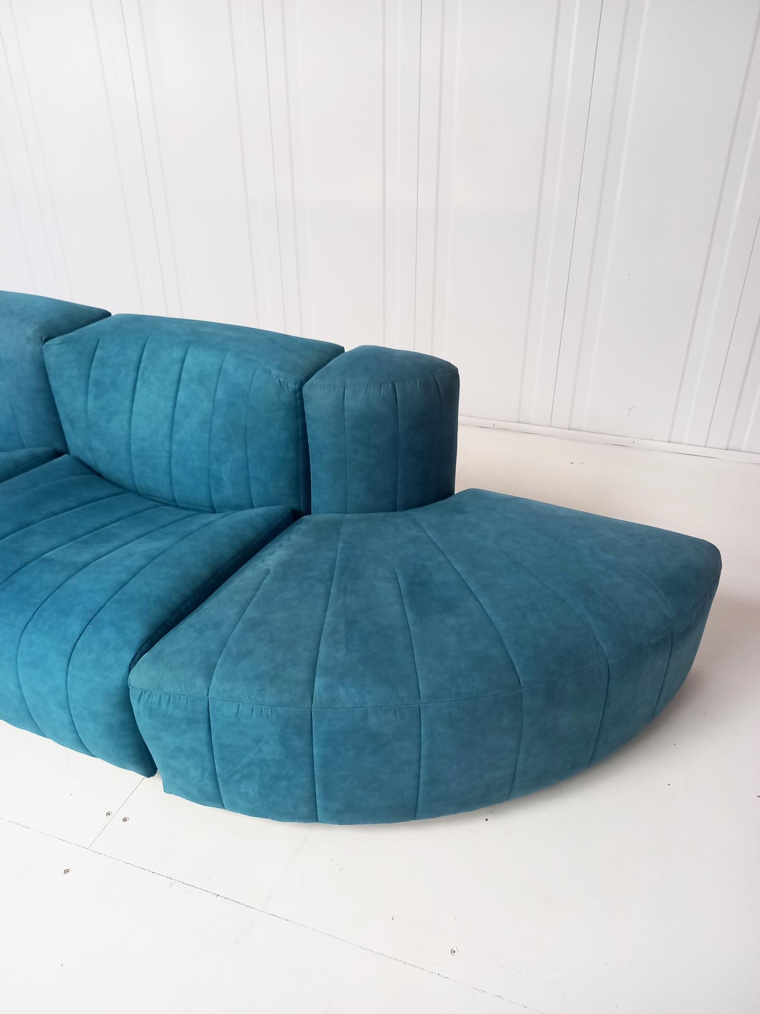 Italian Tito Agnoli for Arflex Sectional Sofa Model '9000' in Blue Upholstery For Sale