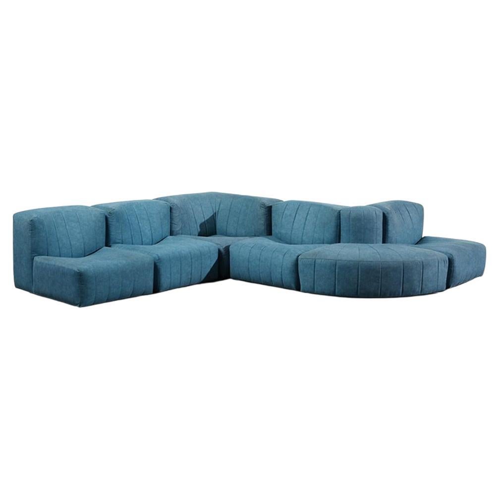 Tito Agnoli for Arflex Sectional Sofa Model '9000' in Blue Upholstery