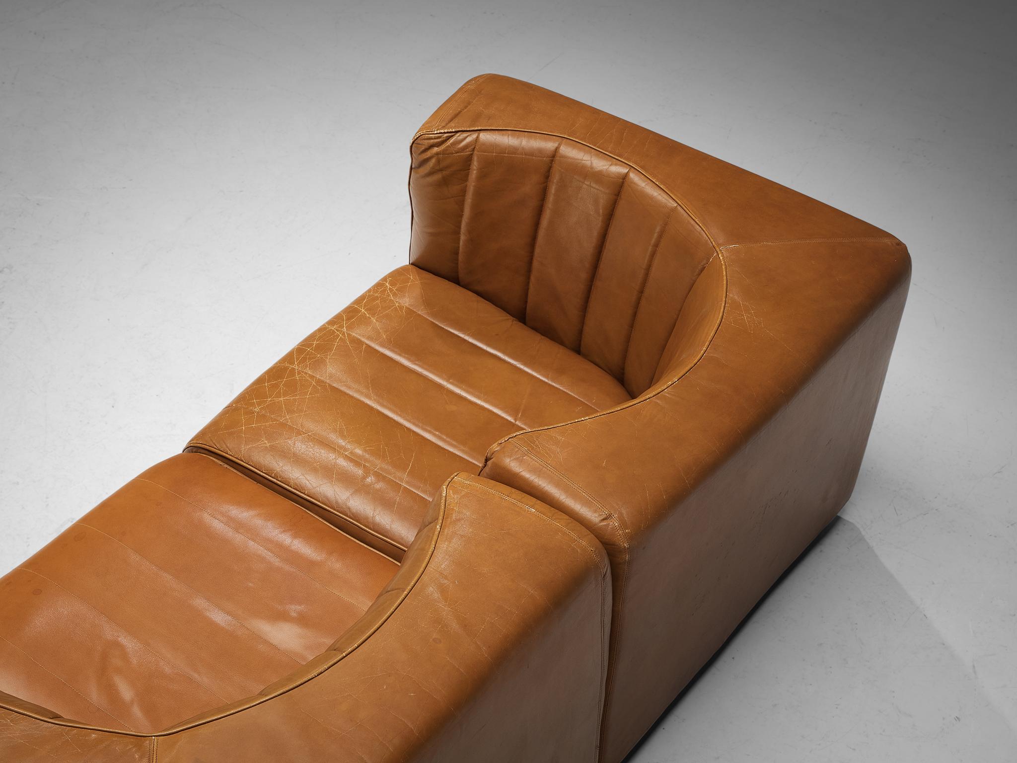 Tito Agnoli für Arflex Zweisitzer-Sofa aus cognacfarbenem Leder im Zustand „Gut“ im Angebot in Waalwijk, NL