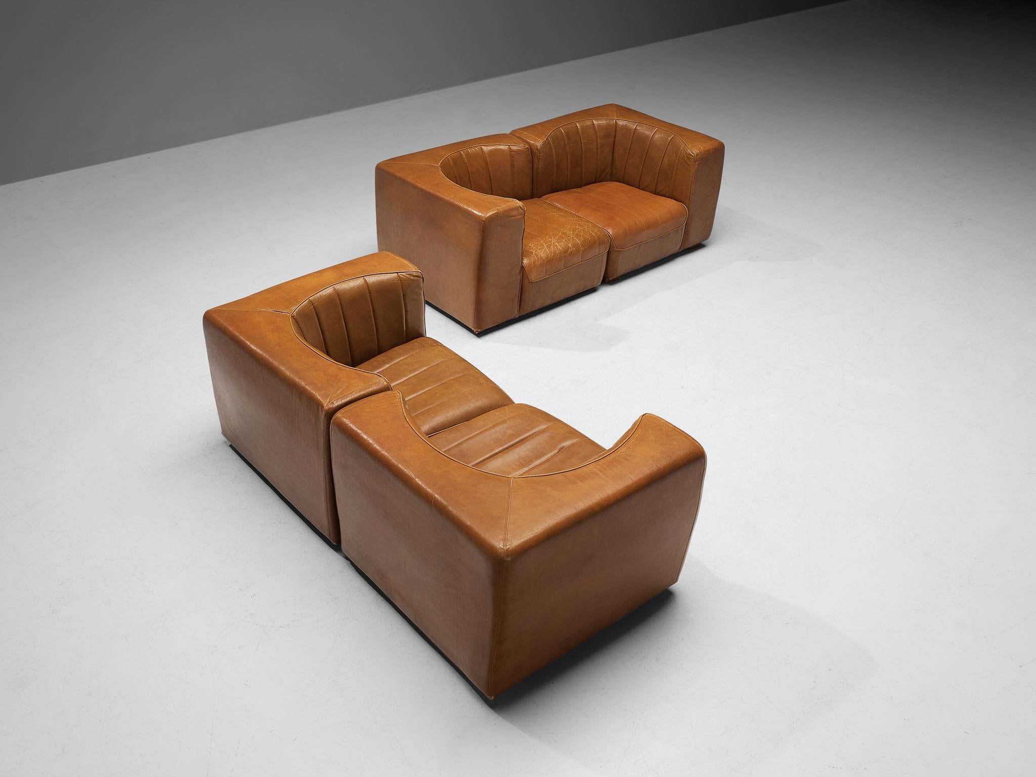 Tito Agnoli for Arflex Two Seater Sofas in Cognac Leather  For Sale 4