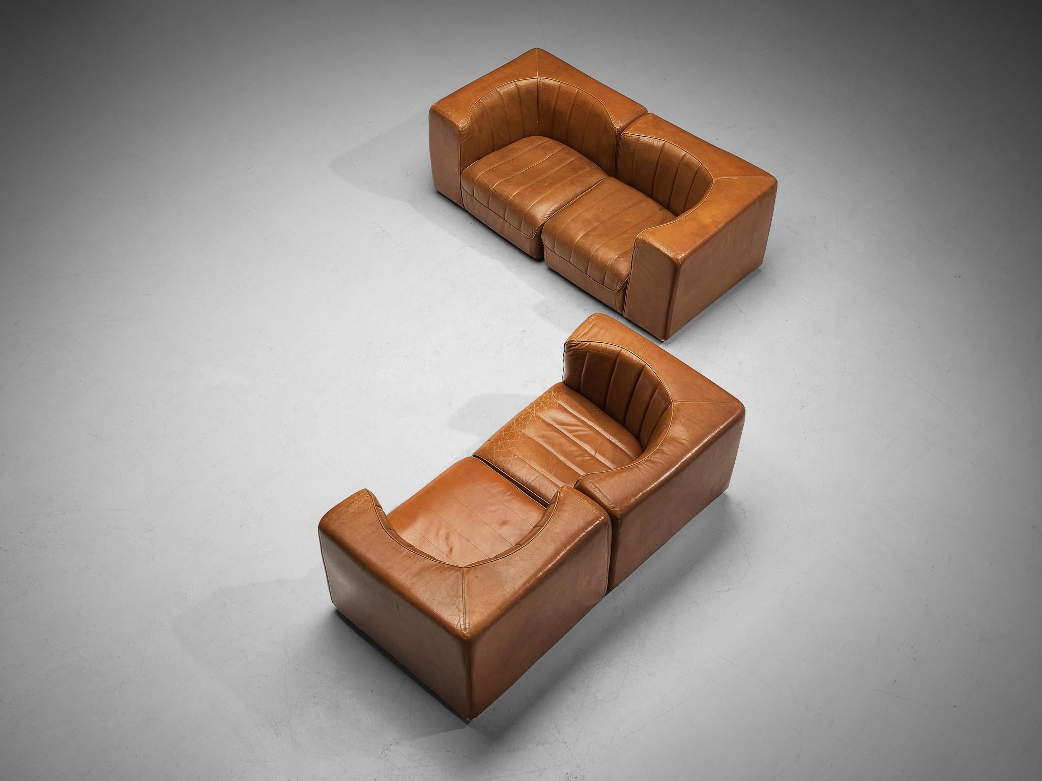 Mid-Century Modern Deux canapés Seater en cuir cognac Tito Agnoli pour Arflex  en vente