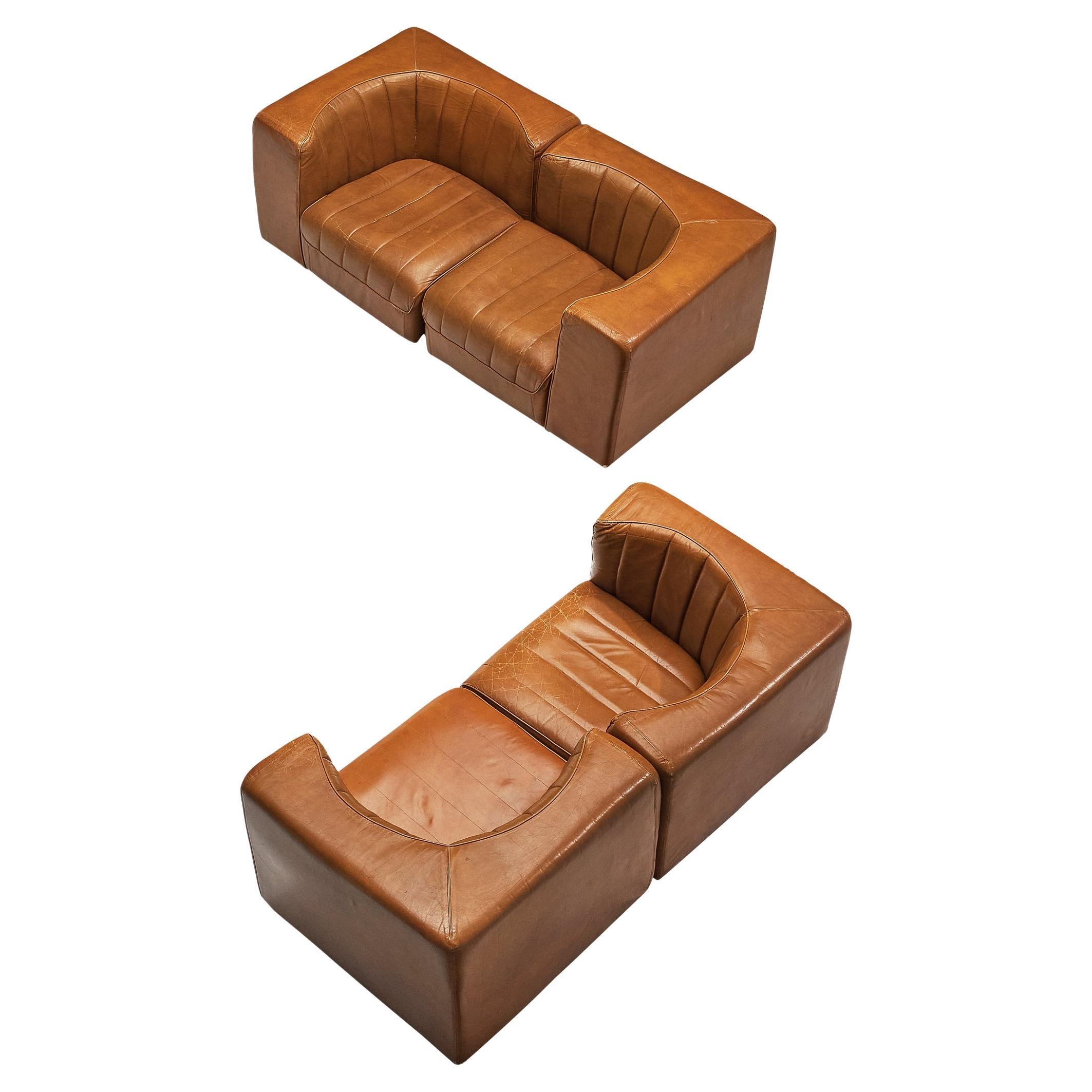 Tito Agnoli for Arflex Two Seater Sofas in Cognac Leather  For Sale
