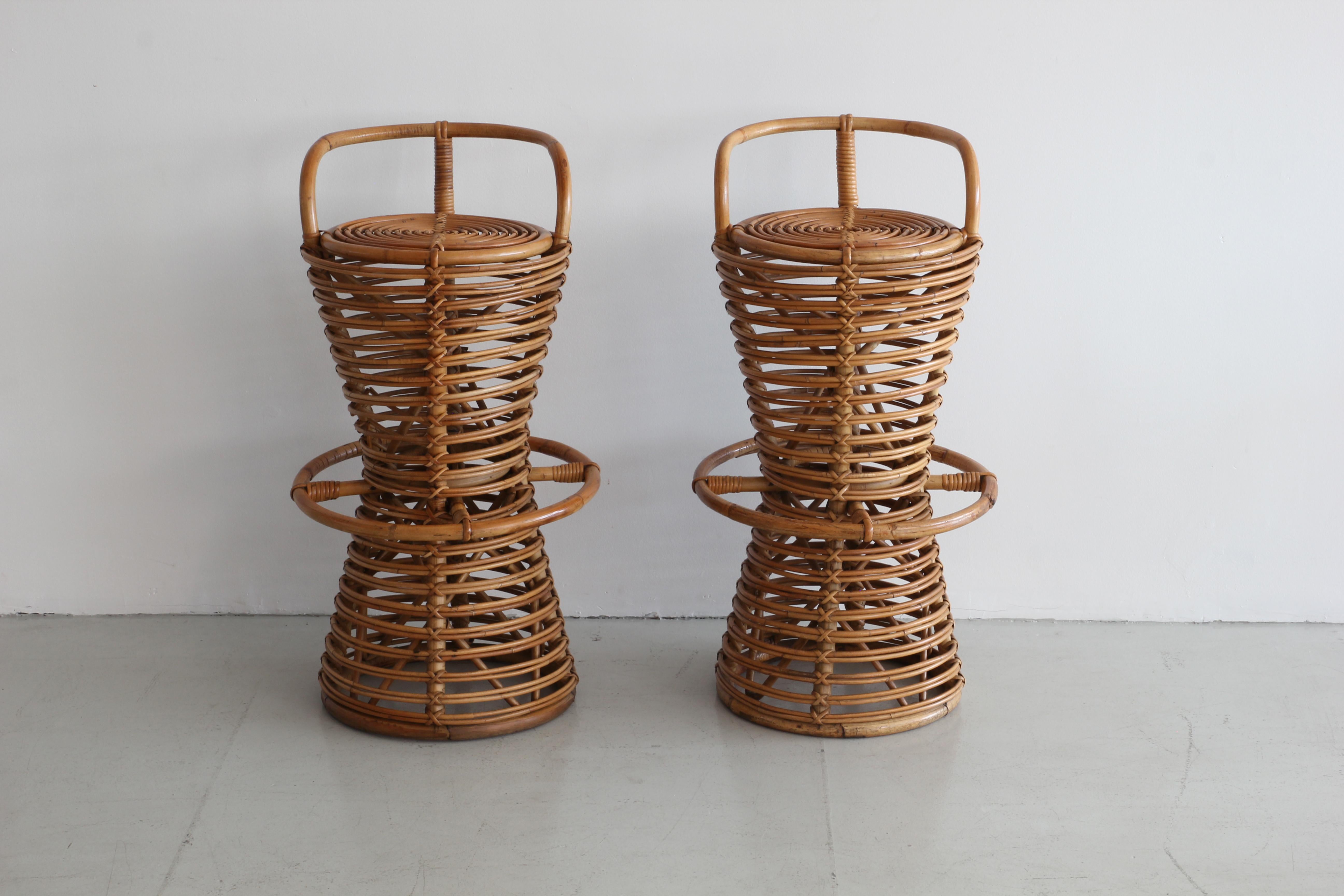 Rattan Tito Agnoli for Bonacina Bar and Barstools