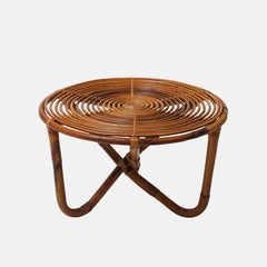 Tito Agnoli for Bonacina BT 2 Bamboo and Rattan Round Coffee Table, Italy, 1960s