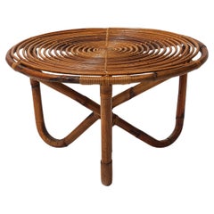 Tito Agnoli for Bonacina BT2 Bamboo and Rattan Round Coffee Table, Italy, 1960s