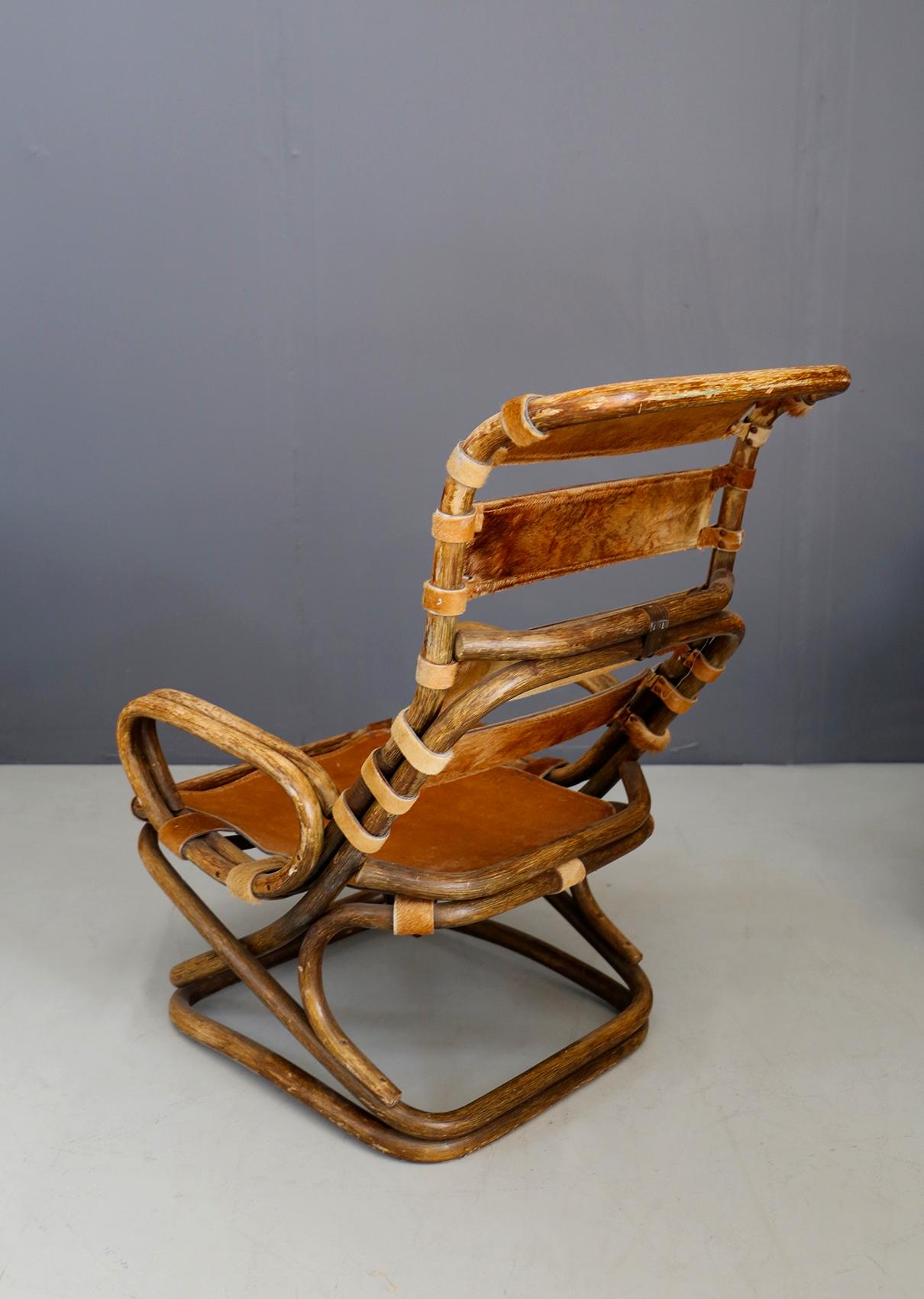 Tito Agnoli Italian Midcentury Wicker Chair in Leather Pony Skin 5