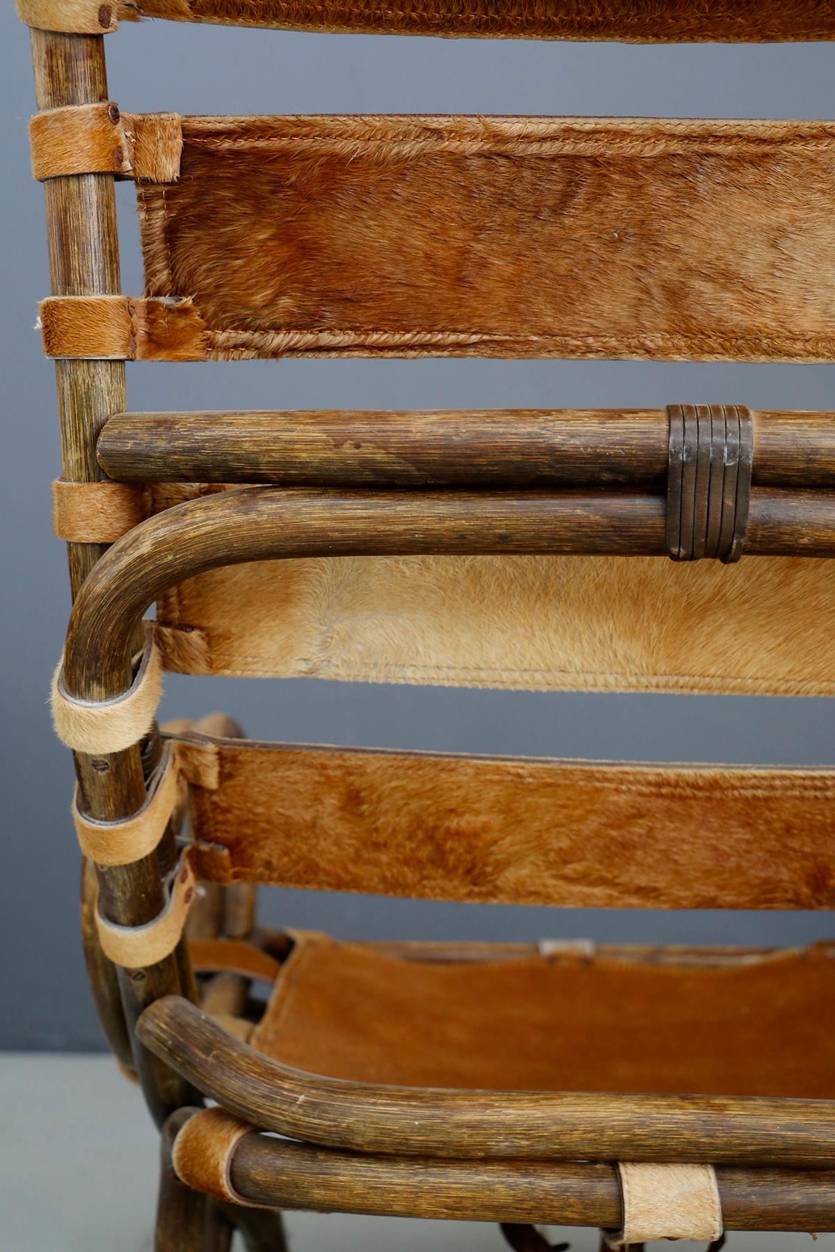 Mid-20th Century Tito Agnoli Italian Midcentury Wicker Chair in Leather Pony Skin