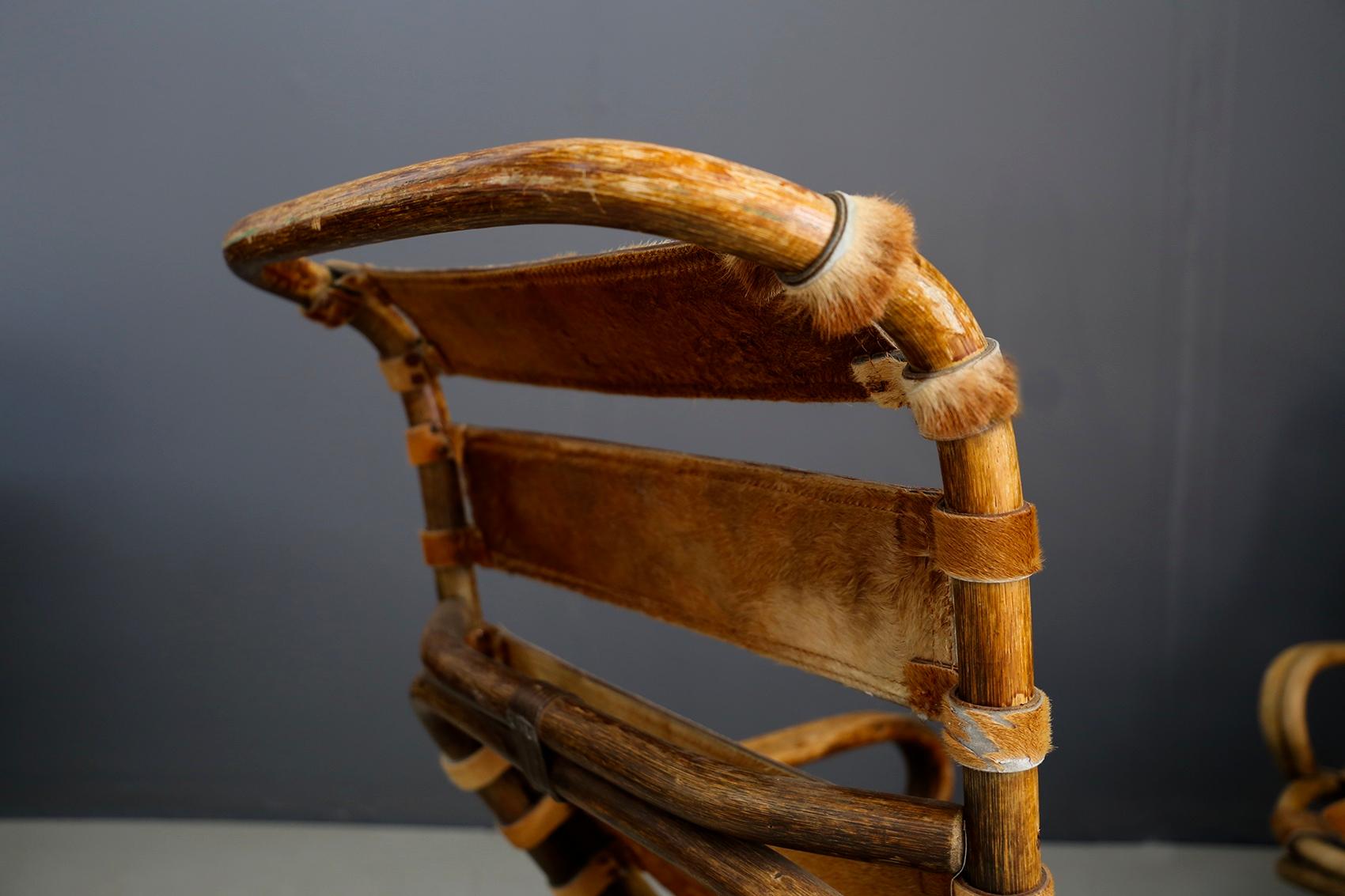 Tito Agnoli Italian Midcentury Wicker Chair in Leather Pony Skin 1