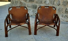 Tito Agnoli for Bonacina Pair of Rattan Lounge Chairs