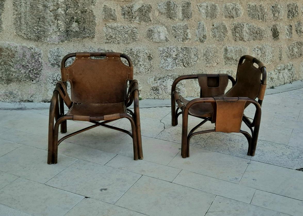 Mid-Century Modern Tito Agnoli for Bonacina Pair of Rattan Lounge Chairs For Sale