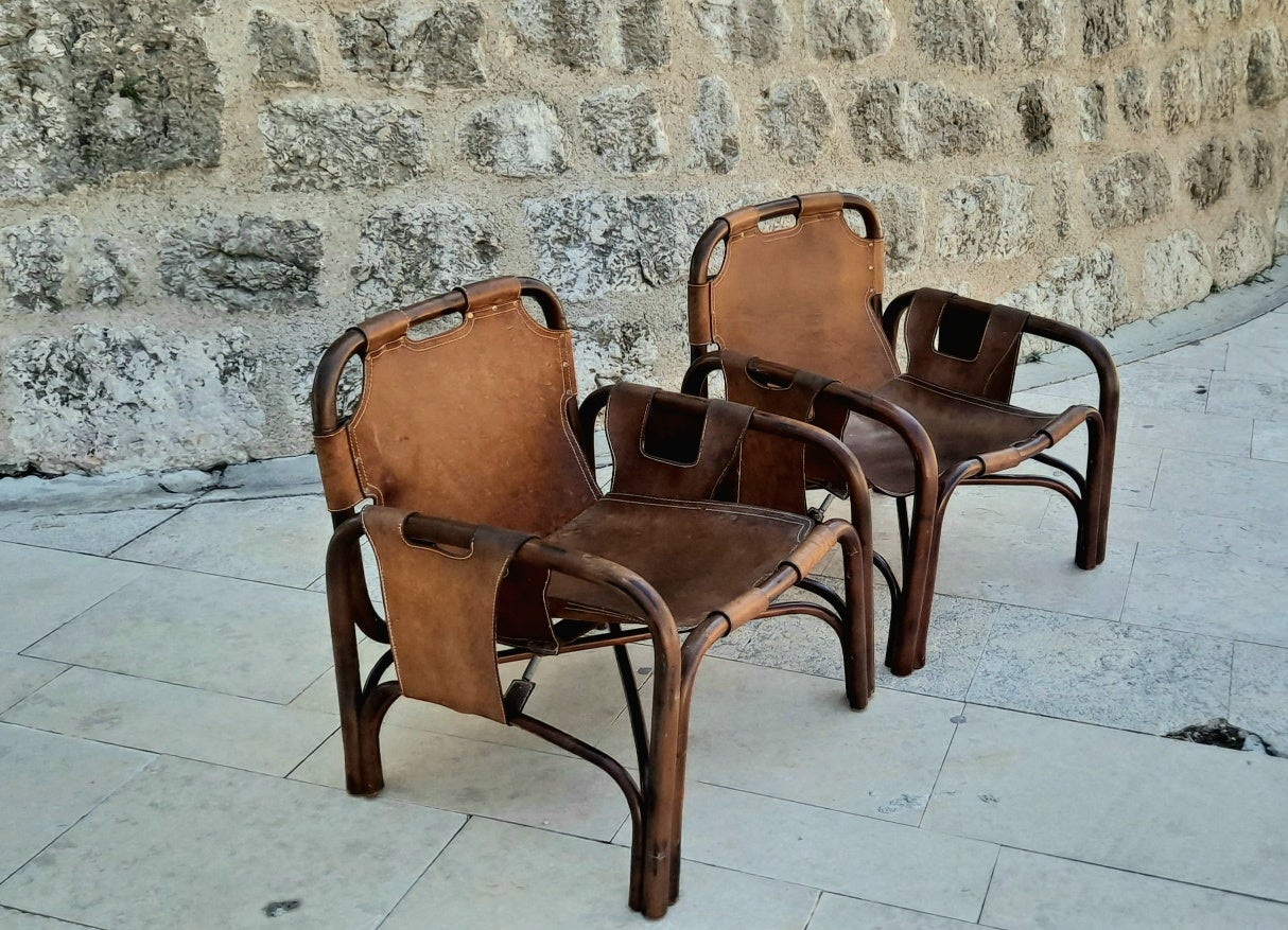 Tito Agnoli for Bonacina Pair of Rattan Lounge Chairs