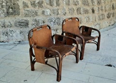 Vintage Tito Agnoli for Bonacina Pair of Rattan Lounge Chairs