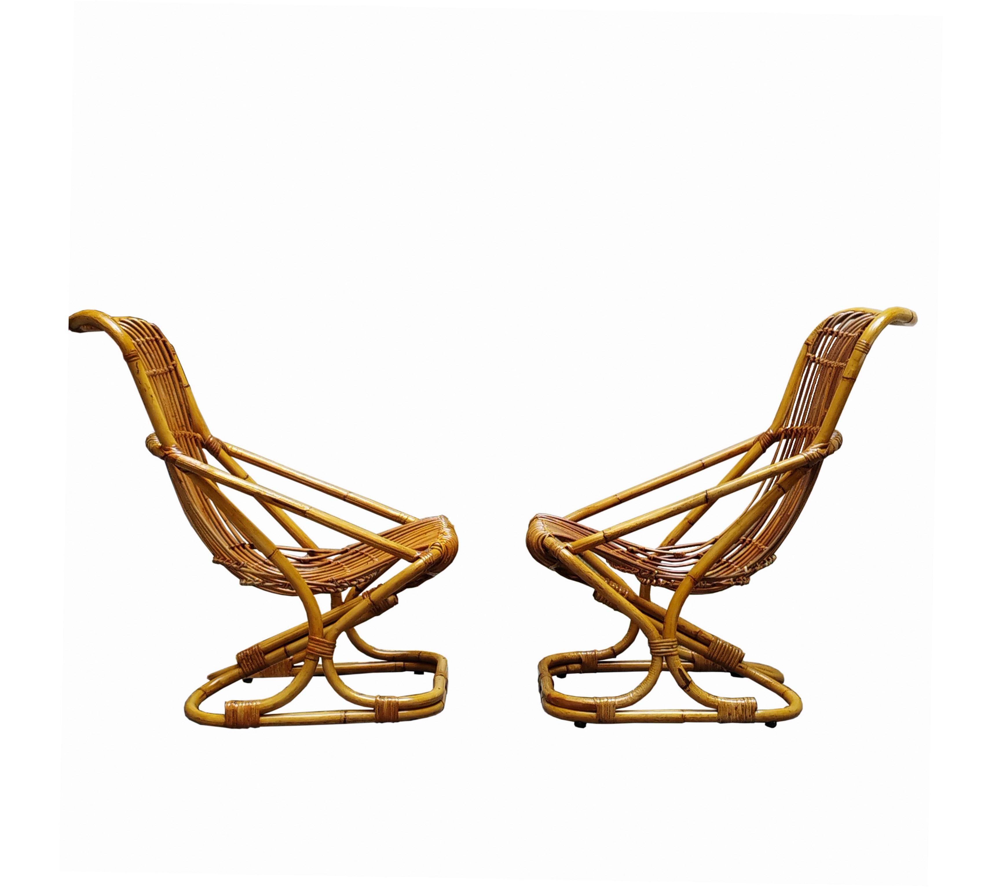 Mid-Century Modern Paire de fauteuils en rotin Tito Agnoli pour Bonacina, Italie, années 1960 en vente