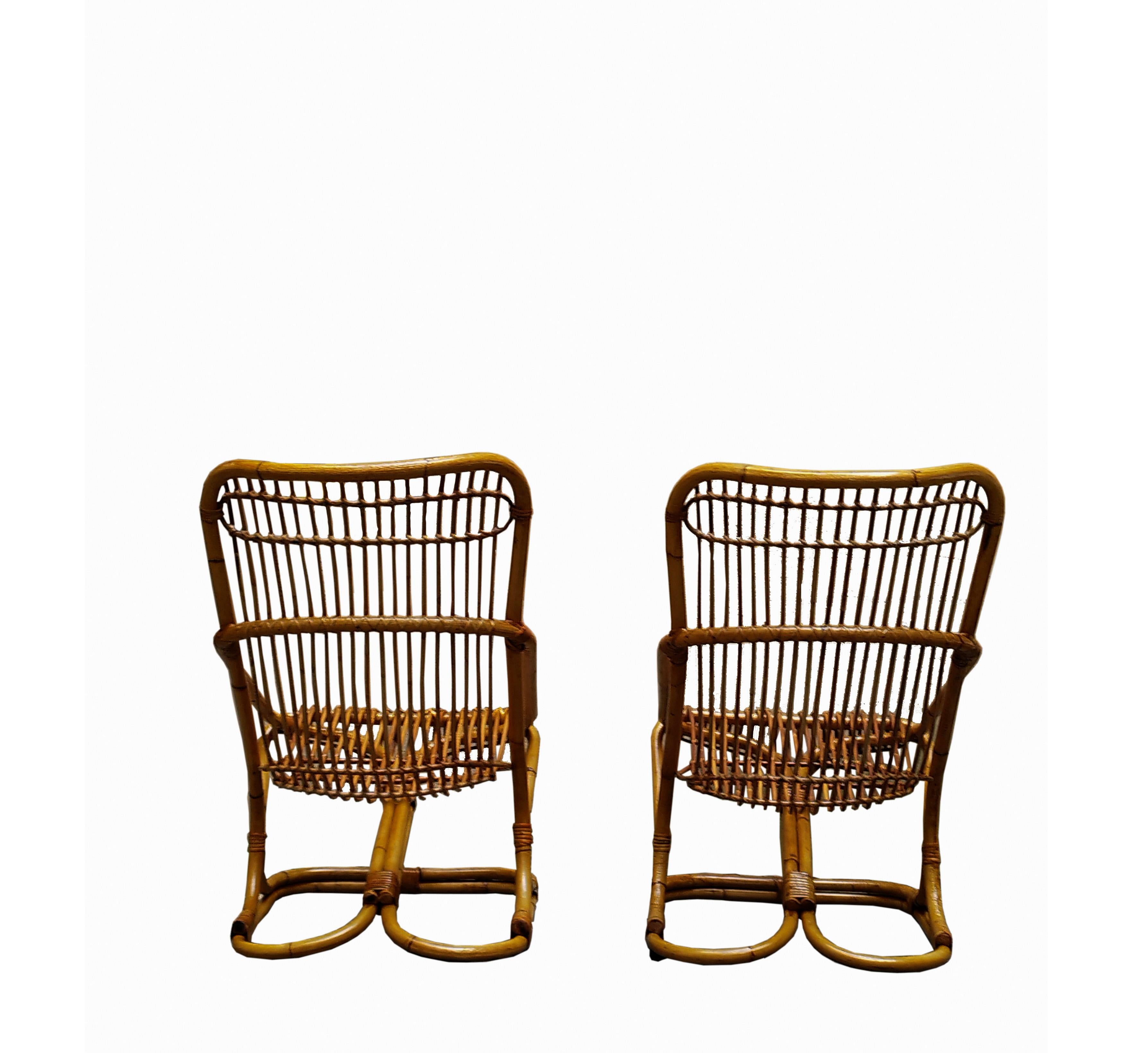 Tito Agnoli for Bonacina Pair of Rattan Armachairs, Italy, 1960s In Good Condition For Sale In Naples, IT