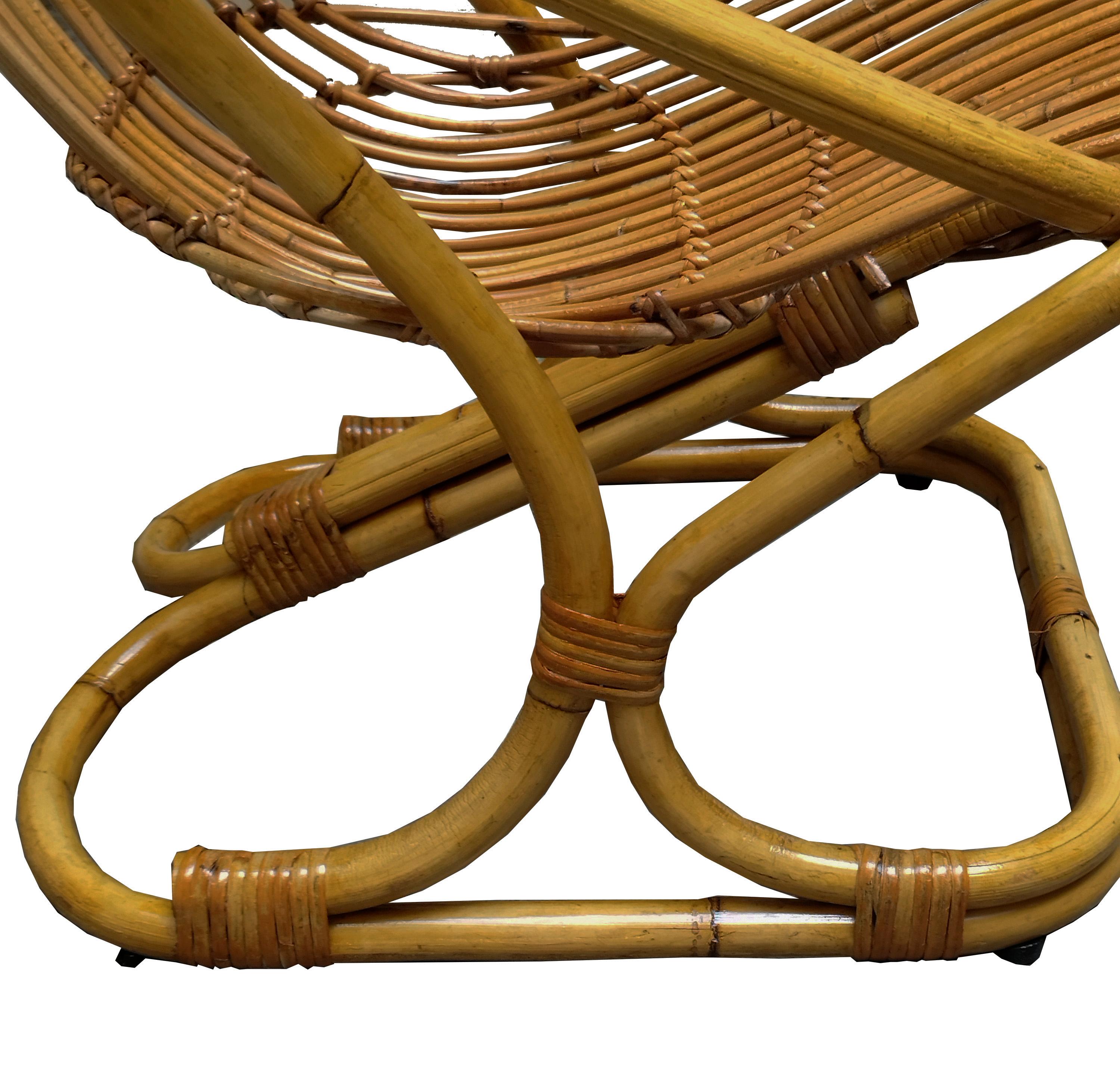 Tito Agnoli for Bonacina Pair of Rattan Armachairs, Italy, 1960s In Good Condition For Sale In Naples, IT