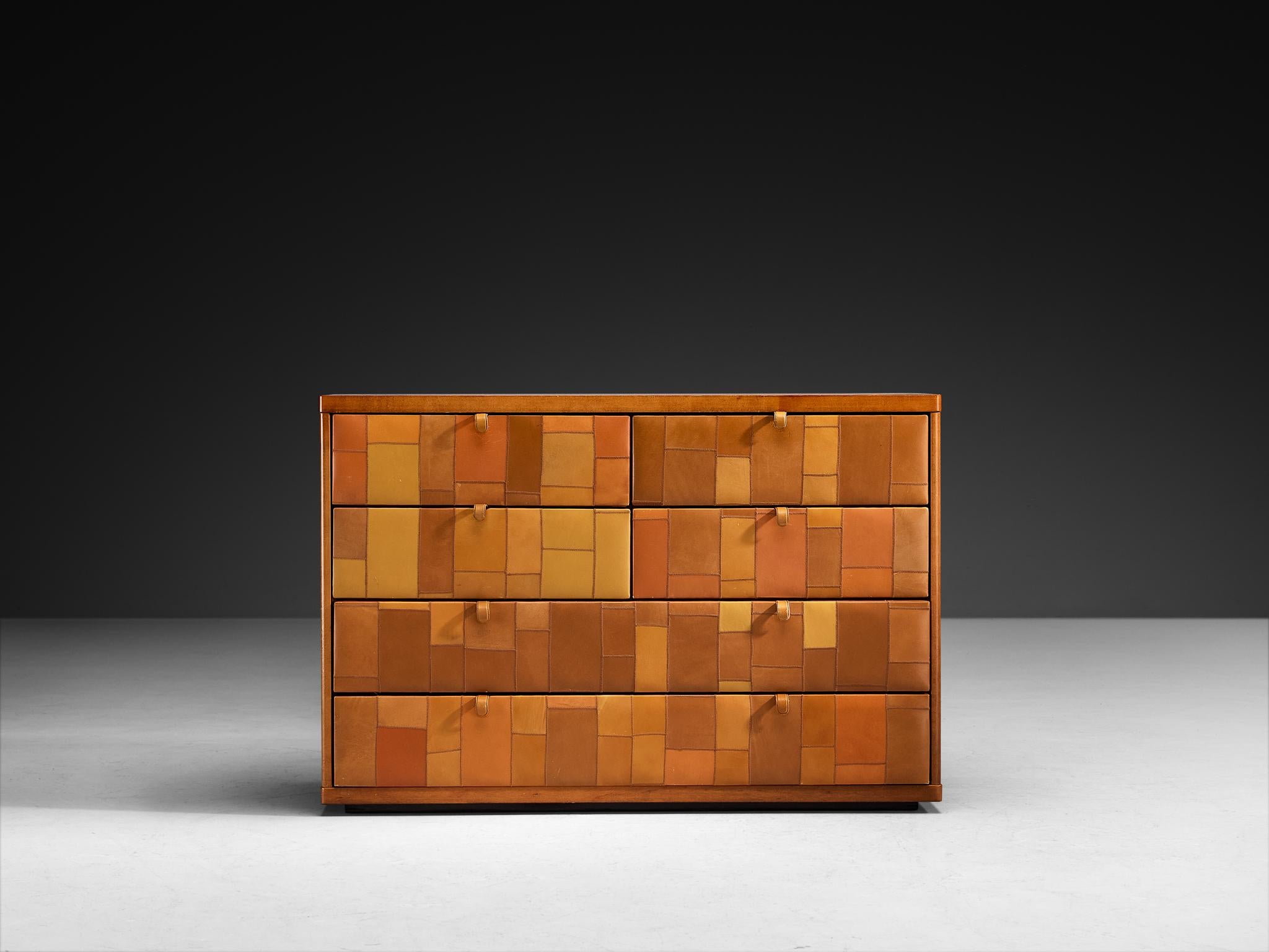 Italiano Tito Agnoli for Caleido/Poltrona Frau Chest of Drawers in Patchwork Leather in vendita