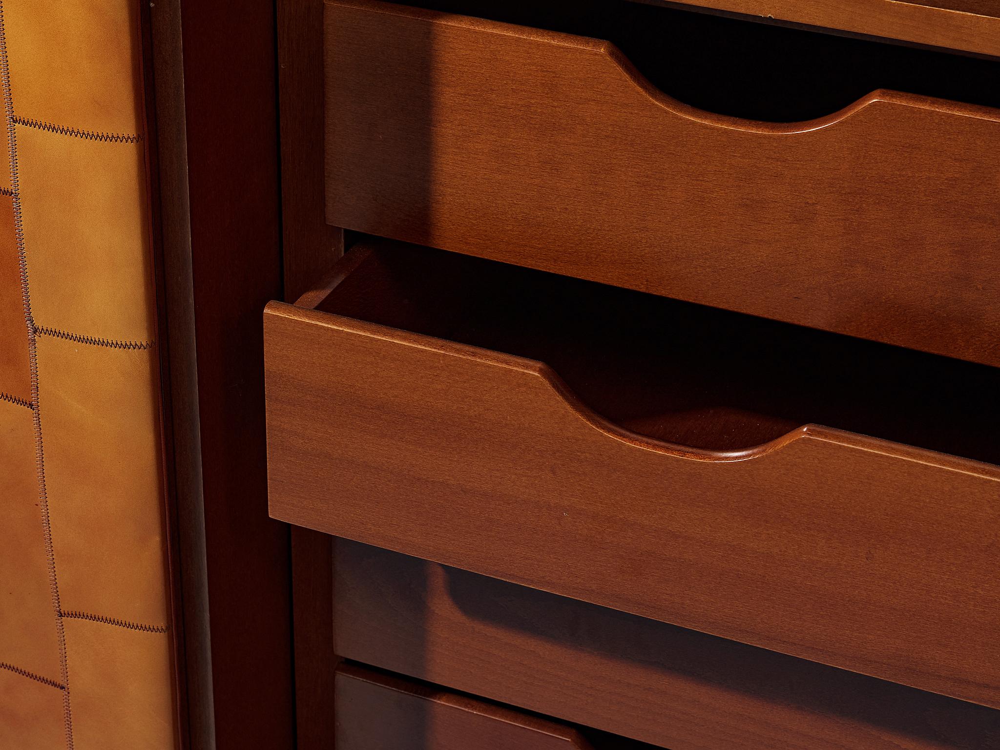 Tito Agnoli for Caleido/Poltrona Frau Highboard in Cognac Patchwork Leather 3