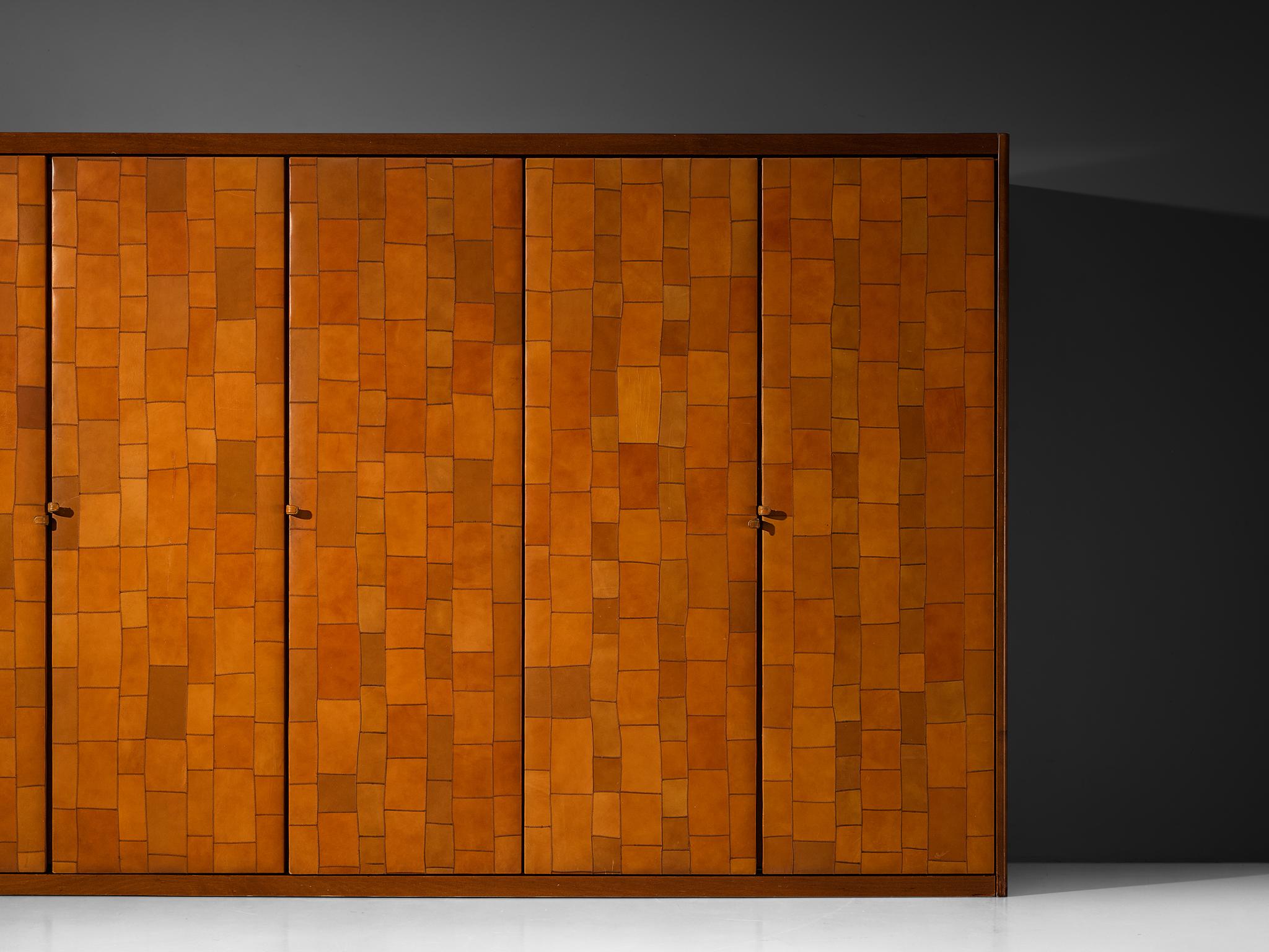 Post-Modern Tito Agnoli for Caleido/Poltrona Frau Highboard in Cognac Patchwork Leather