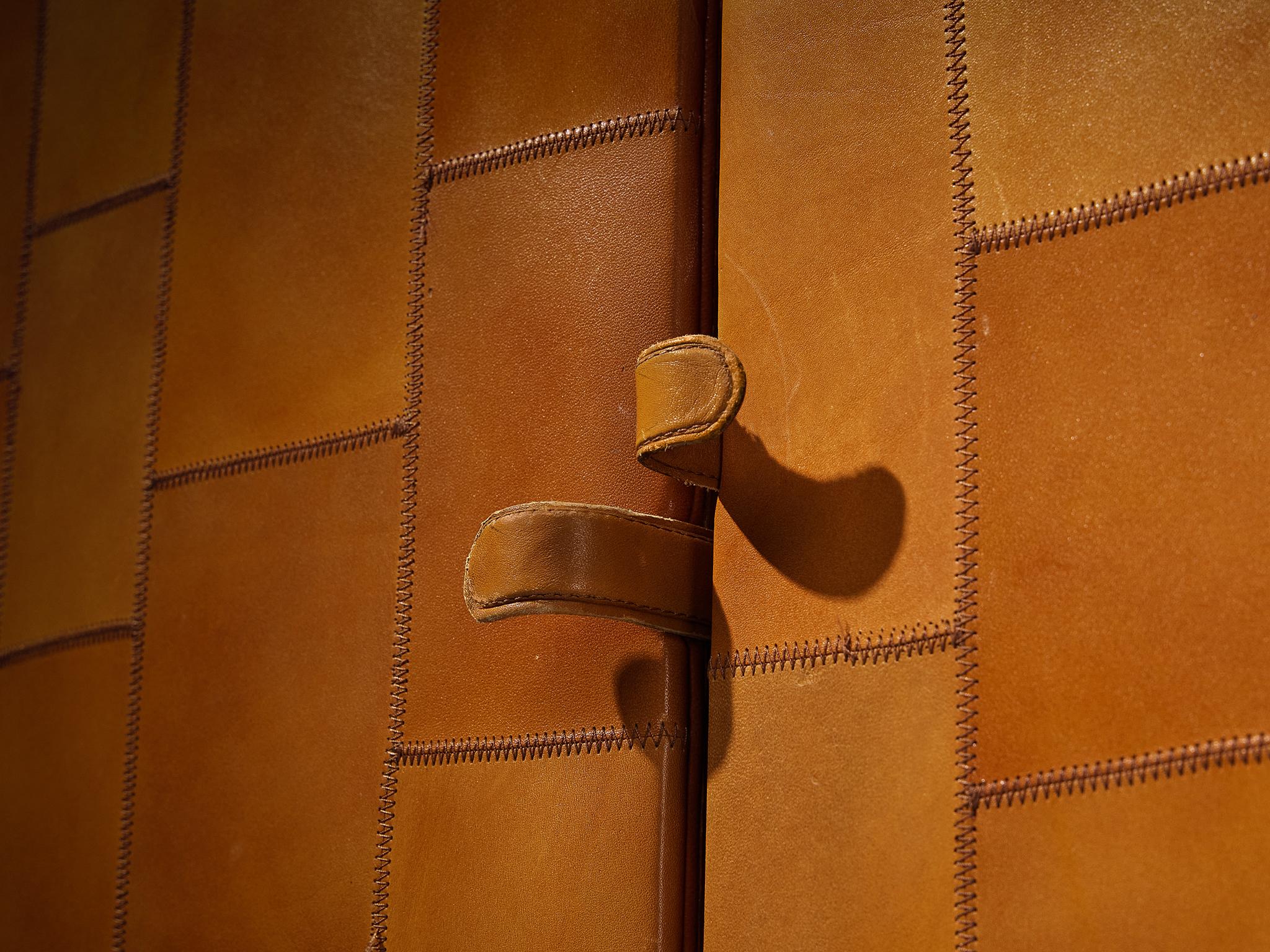Post-Modern Tito Agnoli for Caleido/Poltrona Frau Highboard in Cognac Patchwork Leather