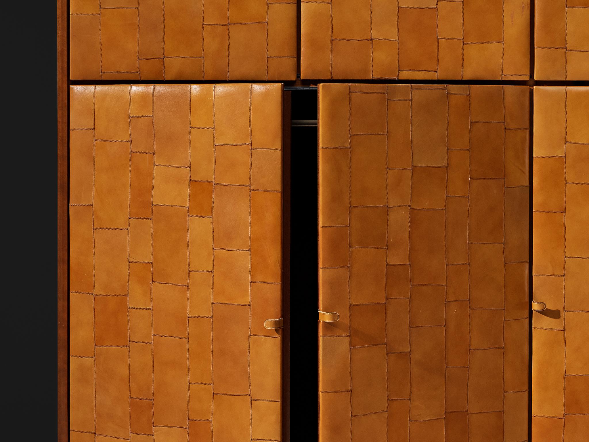 Italian Tito Agnoli for Caleido/Poltrona Frau Highboard in Cognac Patchwork Leather