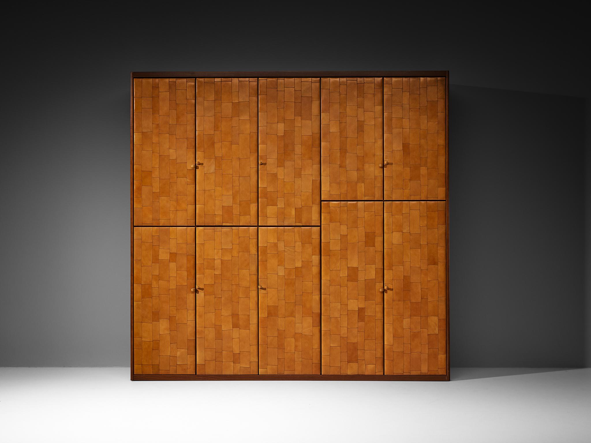 Tito Agnoli for Caleido/Poltrona Frau Highboard in Cognac Patchwork Leather In Good Condition In Waalwijk, NL