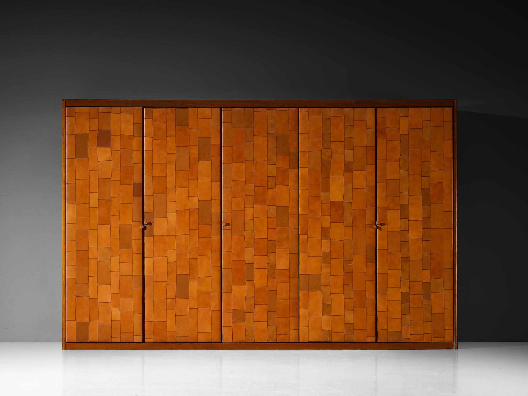 Late 20th Century Tito Agnoli for Caleido/Poltrona Frau Highboard in Cognac Patchwork Leather