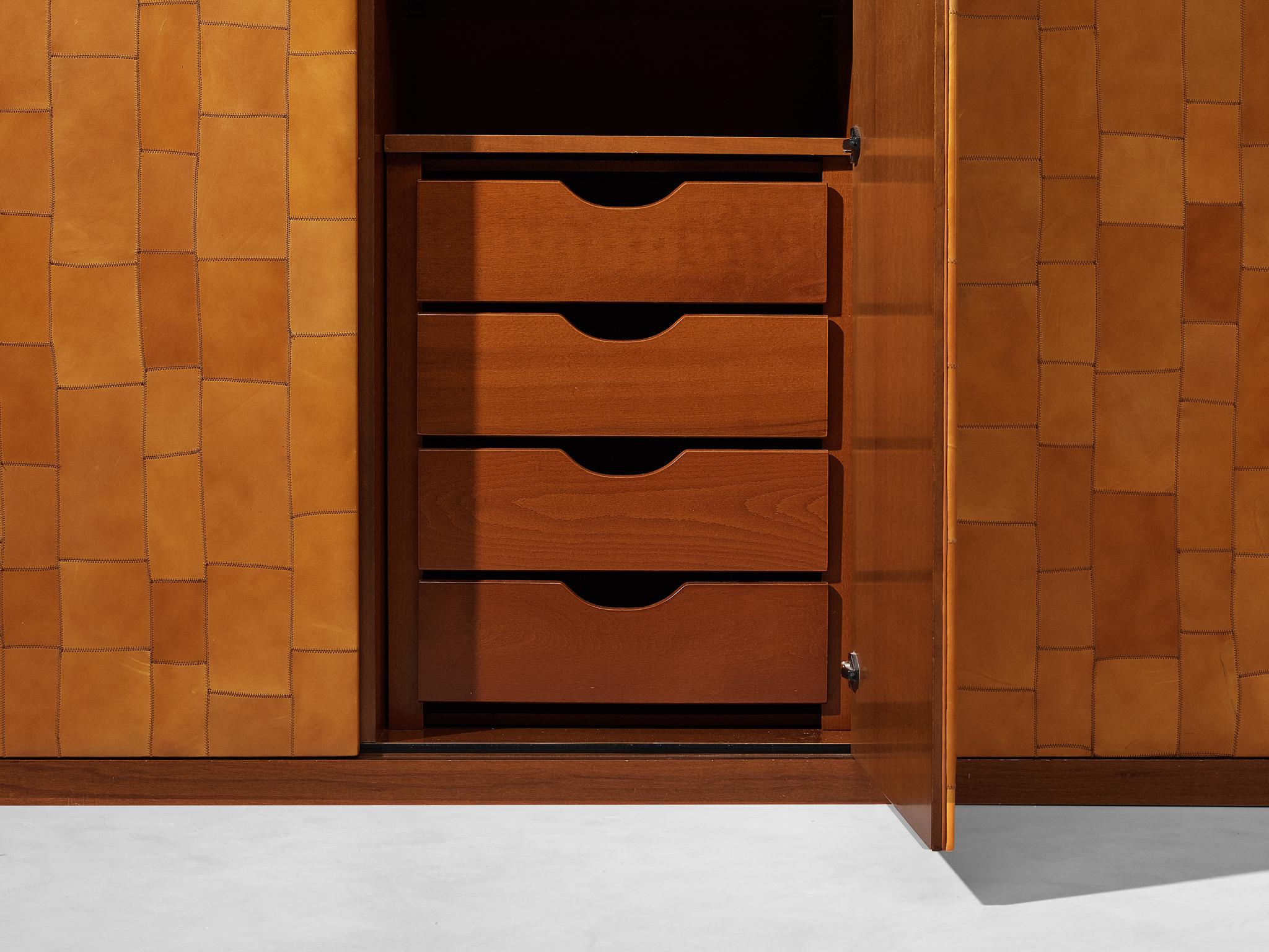 Late 20th Century Tito Agnoli for Caleido/Poltrona Frau Highboard in Cognac Patchwork Leather