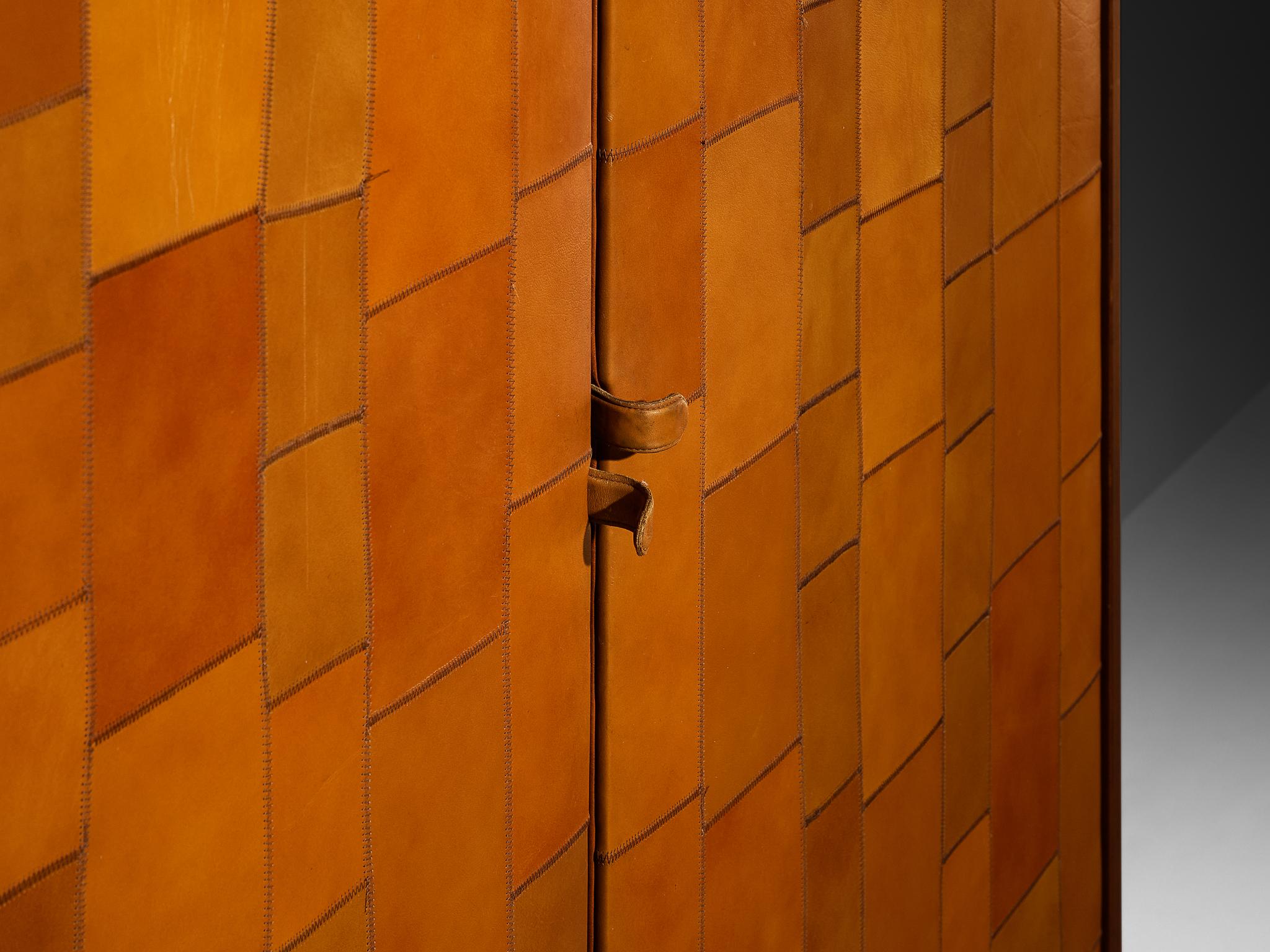Metal Tito Agnoli for Caleido/Poltrona Frau Highboard in Cognac Patchwork Leather