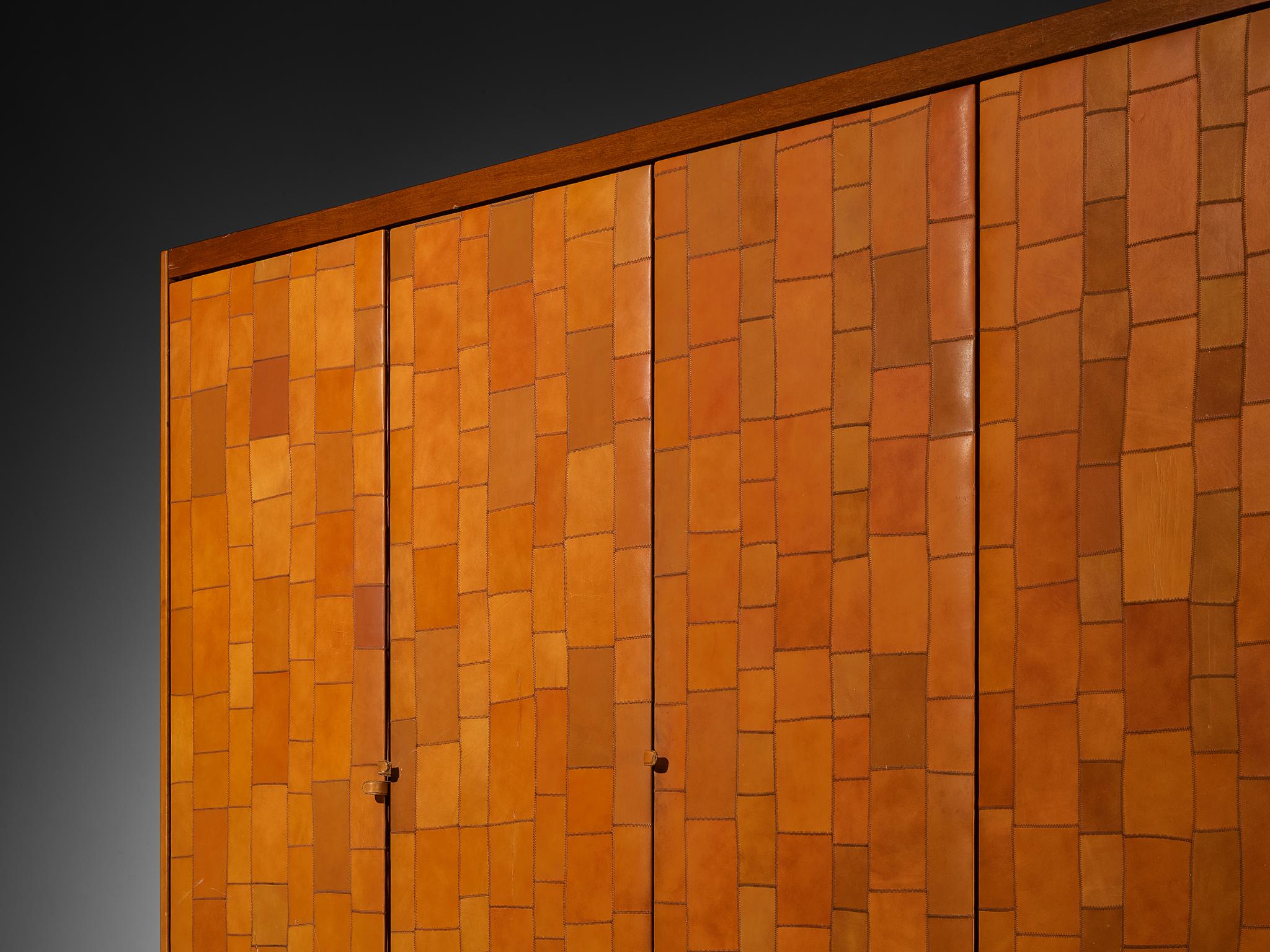 Tito Agnoli for Caleido/Poltrona Frau Highboard in Cognac Patchwork Leather 1